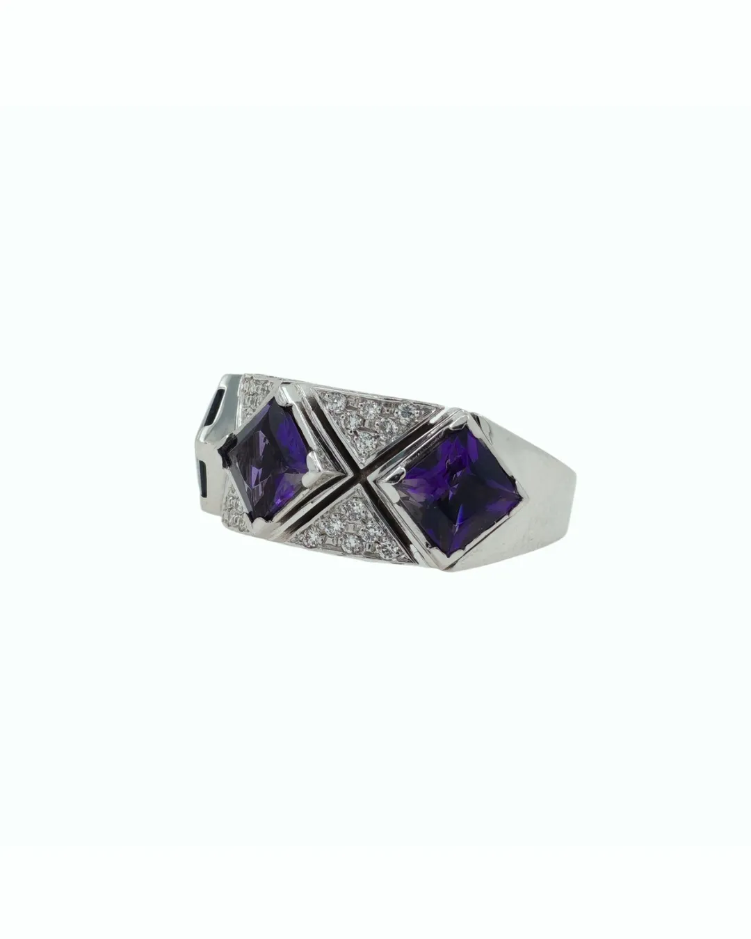 Anello in oro bianco 18kt con ametiste e diamanti, foto 2 di 4