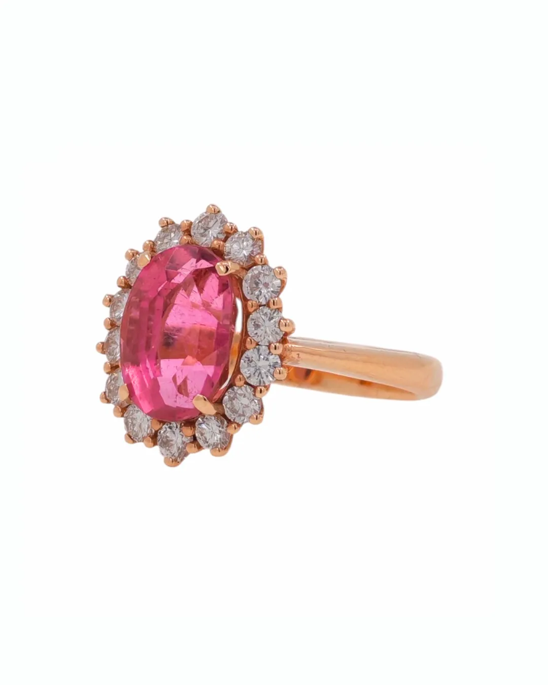 Anello in oro rosa 18kt con tormalina e diamanti, foto 2 di 4
