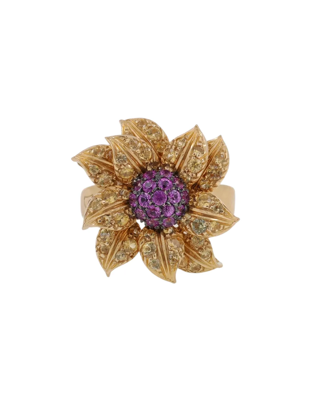 Anello floreale in oro giallo 18kt con rubini, foto 2 di 5