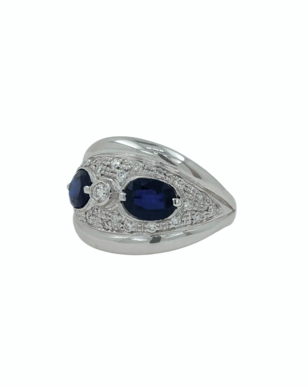 Anello in oro bianco 18kt con zaffiri e diamanti naturali, foto 2 di 4