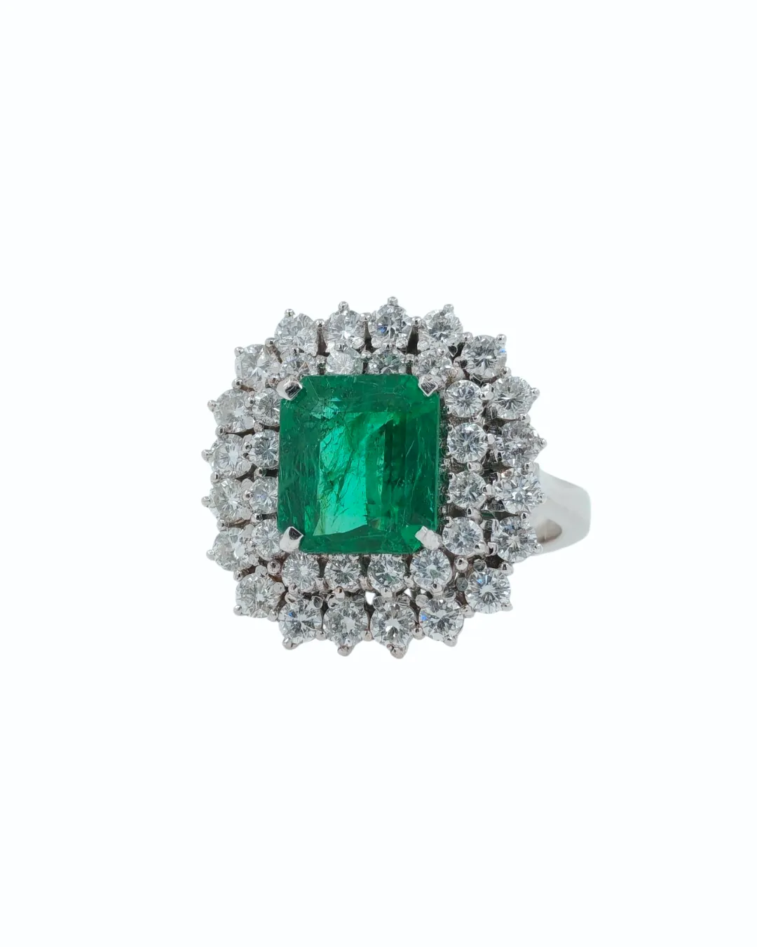 Anello in oro bianco 18kt con smeraldo e diamanti naturali, foto 2 di 8
