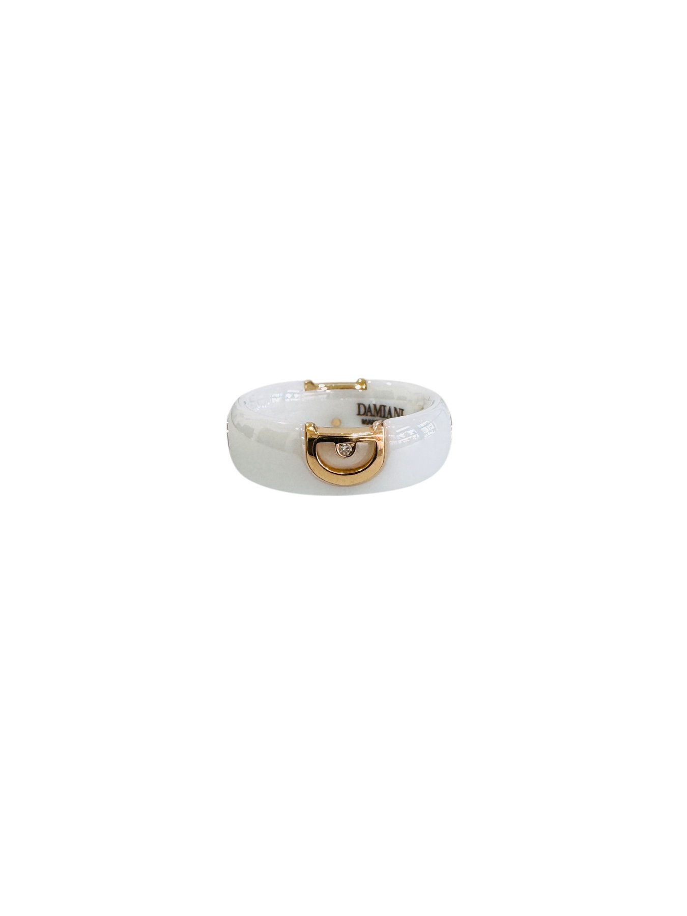 Anello in oro rosa 18kt ceramica bianca con diamante taglio brillante, firmato Damiani, foto 3 di 5