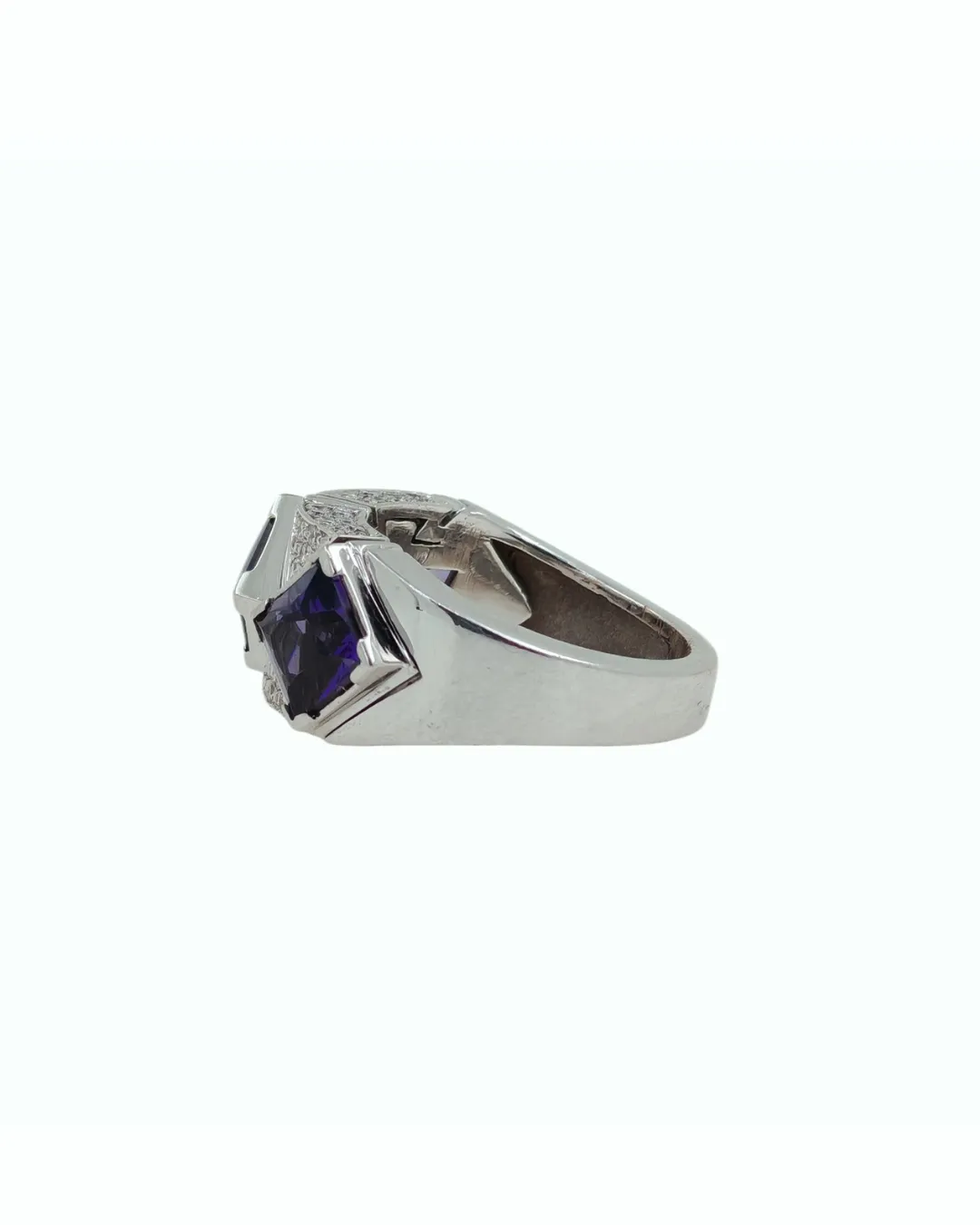 Anello in oro bianco 18kt con ametiste e diamanti, foto 3 di 4