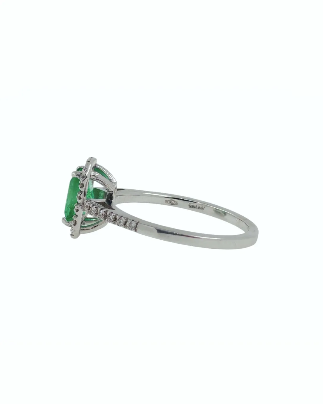 Anello in oro bianco 18kt con smeraldo e diamanti, smeraldo da 0,85 carati, foto 3 di 3