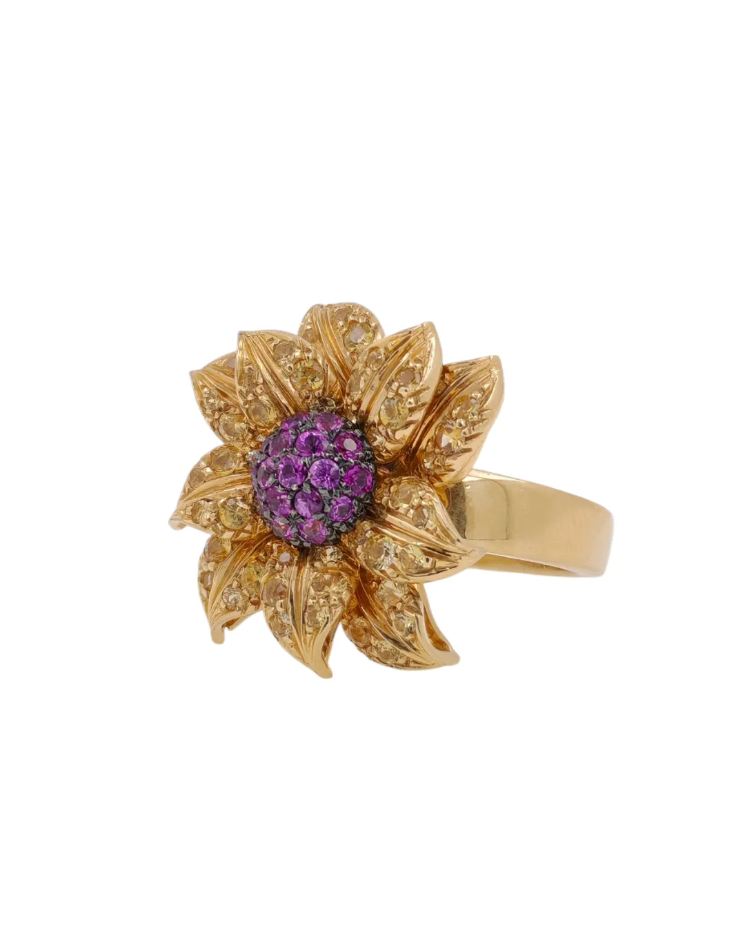Anello floreale in oro giallo 18kt con rubini, foto 3 di 5