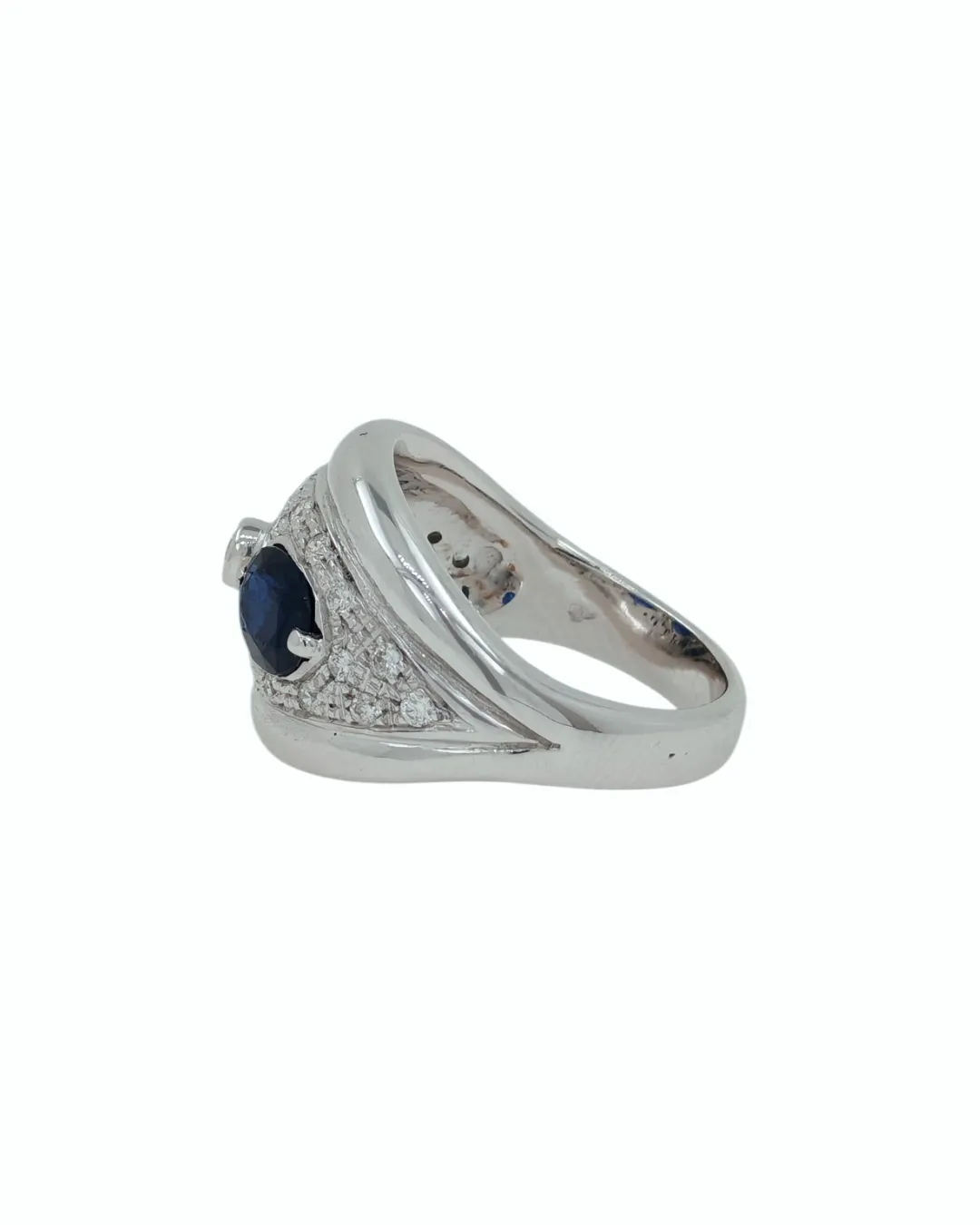 Anello in oro bianco 18kt con zaffiri e diamanti naturali, foto 3 di 4