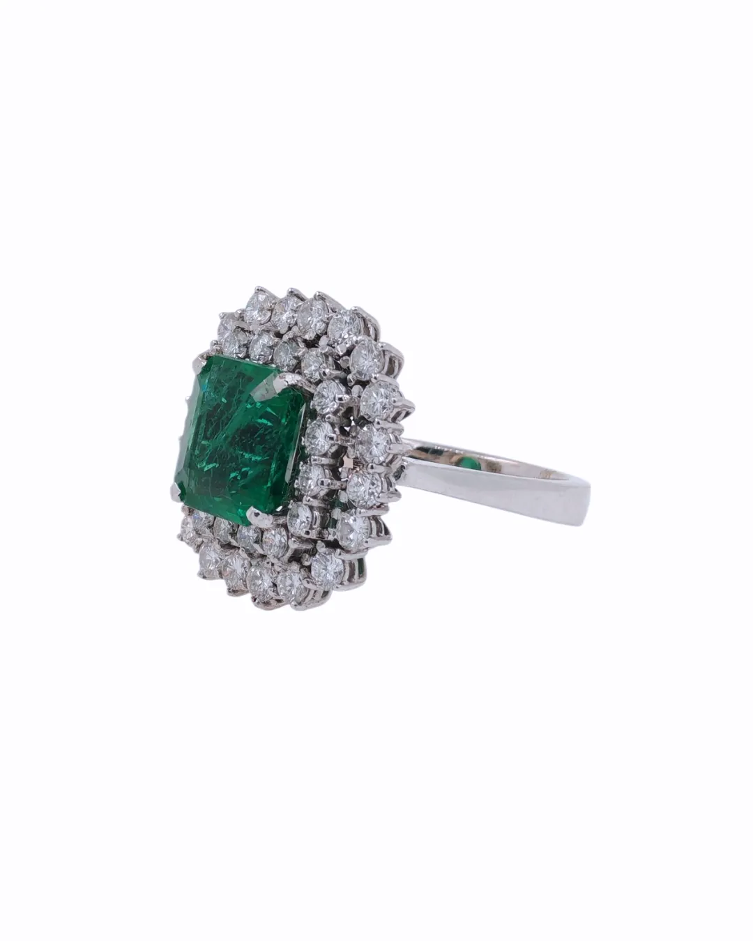 Anello in oro bianco 18kt con smeraldo e diamanti naturali, foto 3 di 8