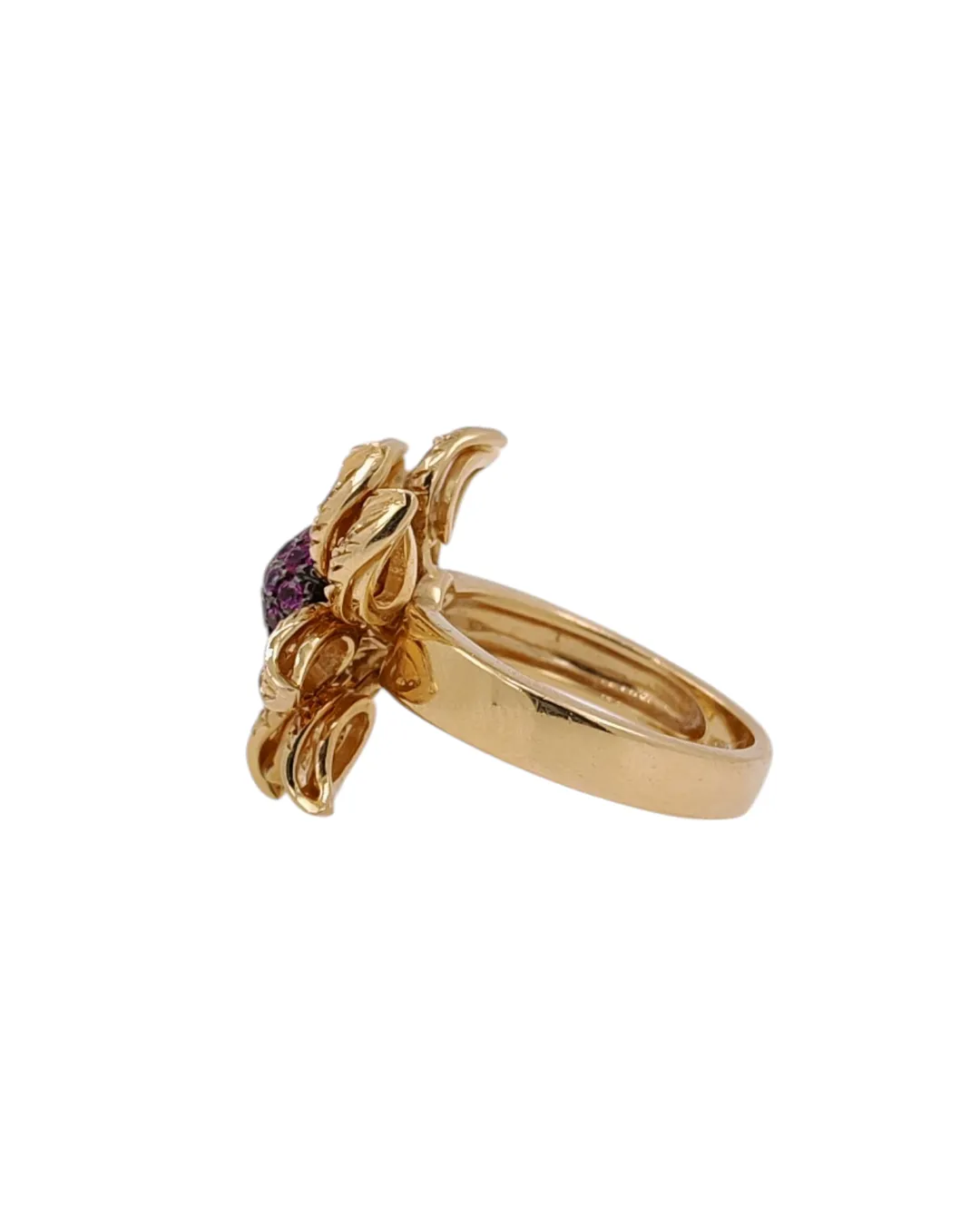 Anello floreale in oro giallo 18kt con rubini, foto 4 di 5