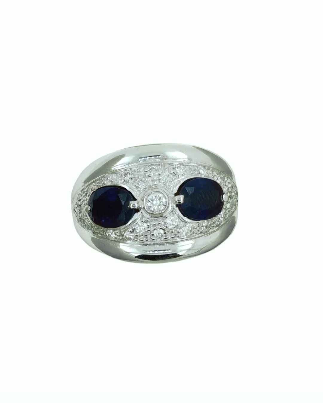 Anello in oro bianco 18kt con zaffiri e diamanti naturali, foto 4 di 4