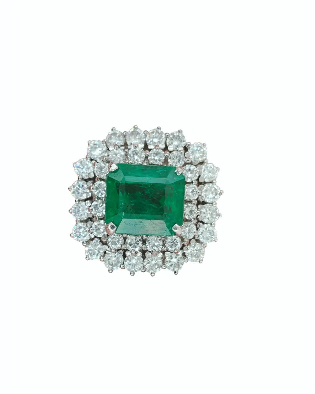 Anello in oro bianco 18kt con smeraldo e diamanti naturali, foto 5 di 8