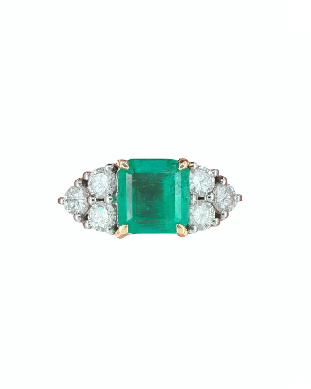 Anello in oro bianco 18kt con smeraldo e diamanti, smeraldo da 2,70 carati, foto 5 di 5