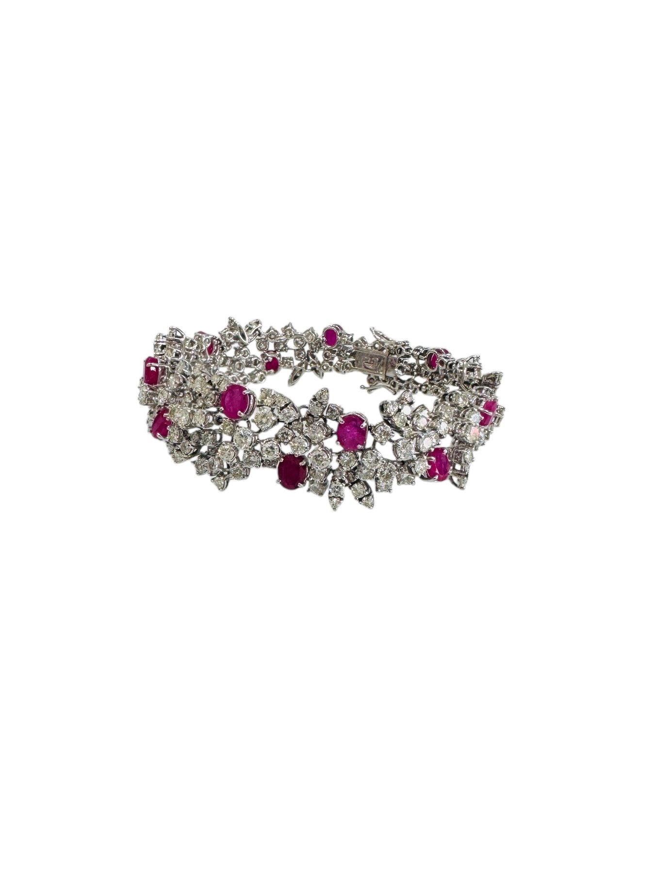 Bracciale in oro bianco 18kt con rubini taglio ovale e diamanti taglio brillante rotondo, foto 2 di 3