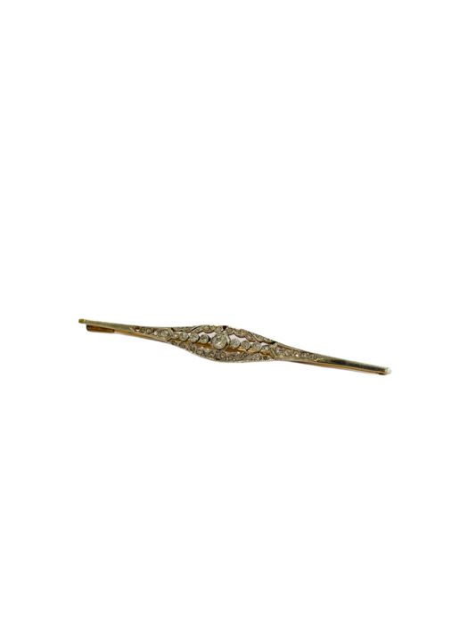 Spilla in oro giallo e bianco 18kt con diamanti taglio antico da 1,00 carati in totale, foto 5 di 6