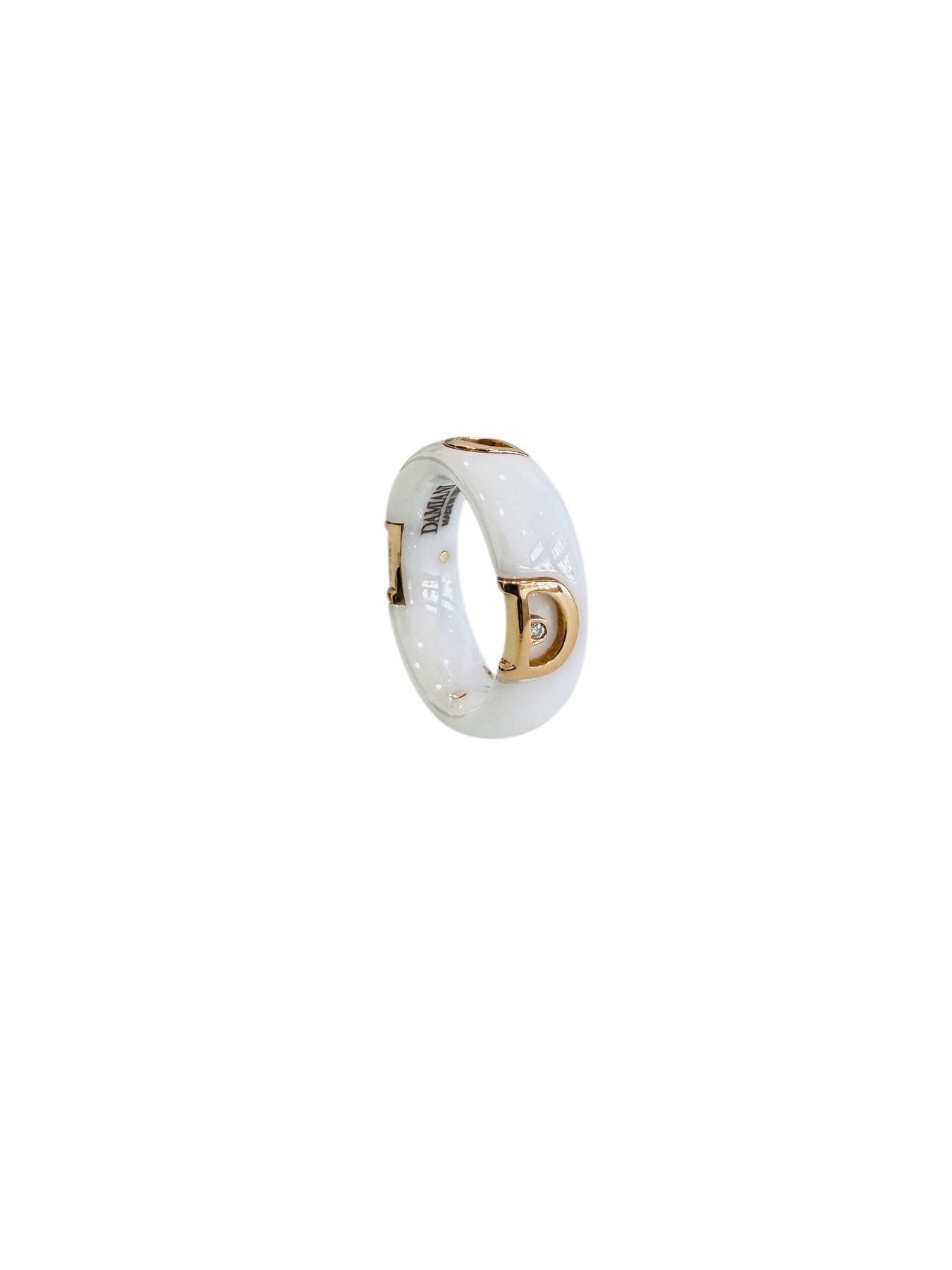 Anello in oro rosa 18kt ceramica bianca con diamante taglio brillante, firmato Damiani, foto 4 di 5