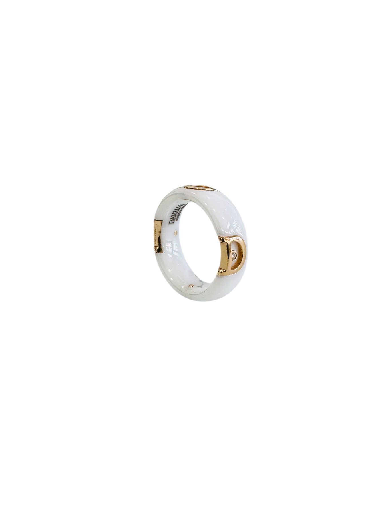 Anello in oro rosa 18kt ceramica bianca con diamante taglio brillante, firmato Damiani, foto 5 di 5