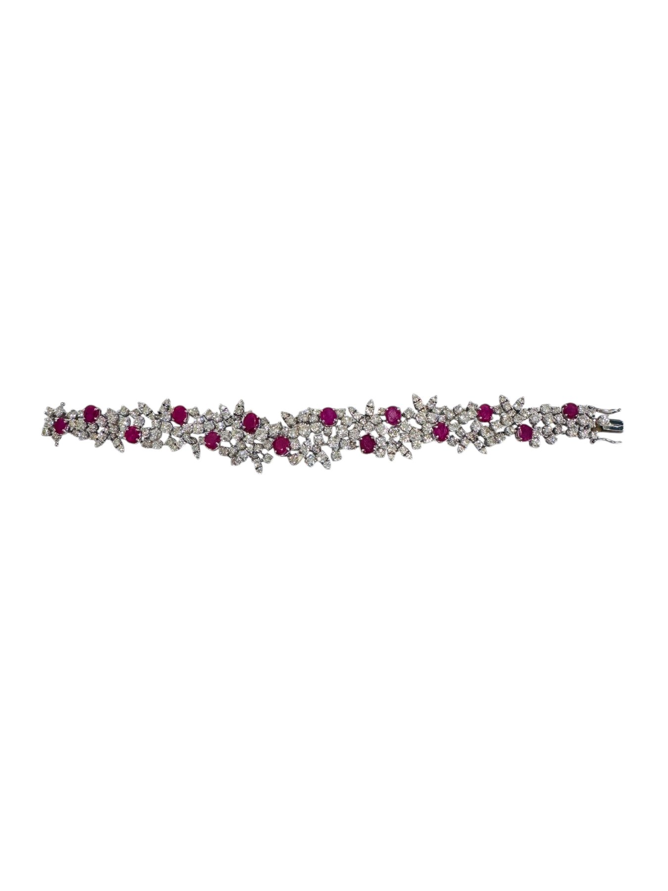 Bracciale in oro bianco 18kt con rubini taglio ovale e diamanti taglio brillante rotondo, foto 3 di 3