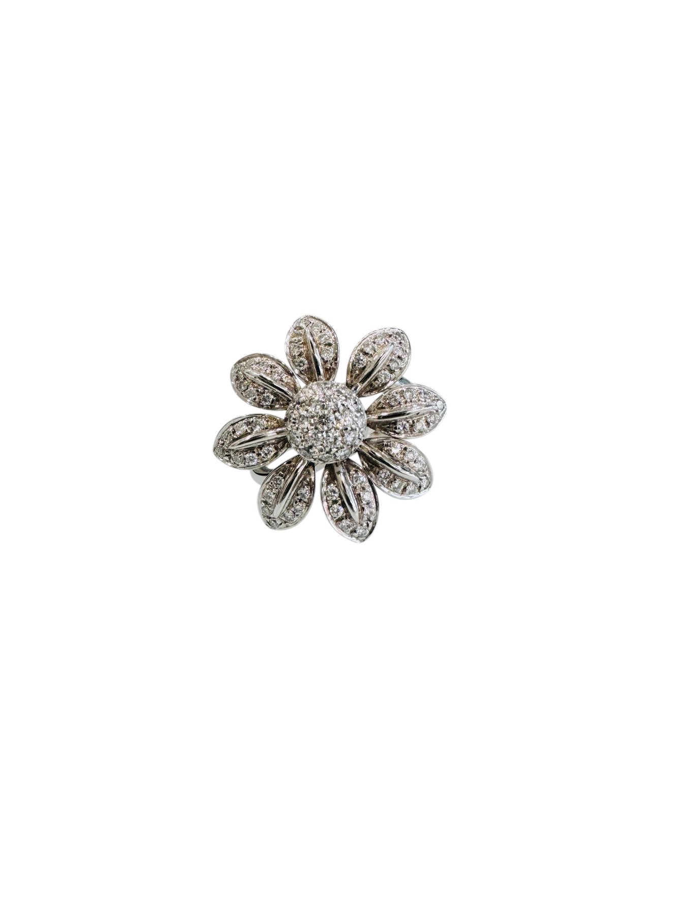 Anello floreale in oro bianco 18kt con diamanti taglio brillante rotondo, foto 4 di 4