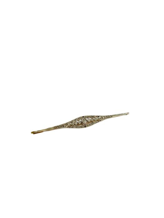 Spilla in oro giallo e bianco 18kt con diamanti taglio antico da 1,00 carati in totale, foto 6 di 6