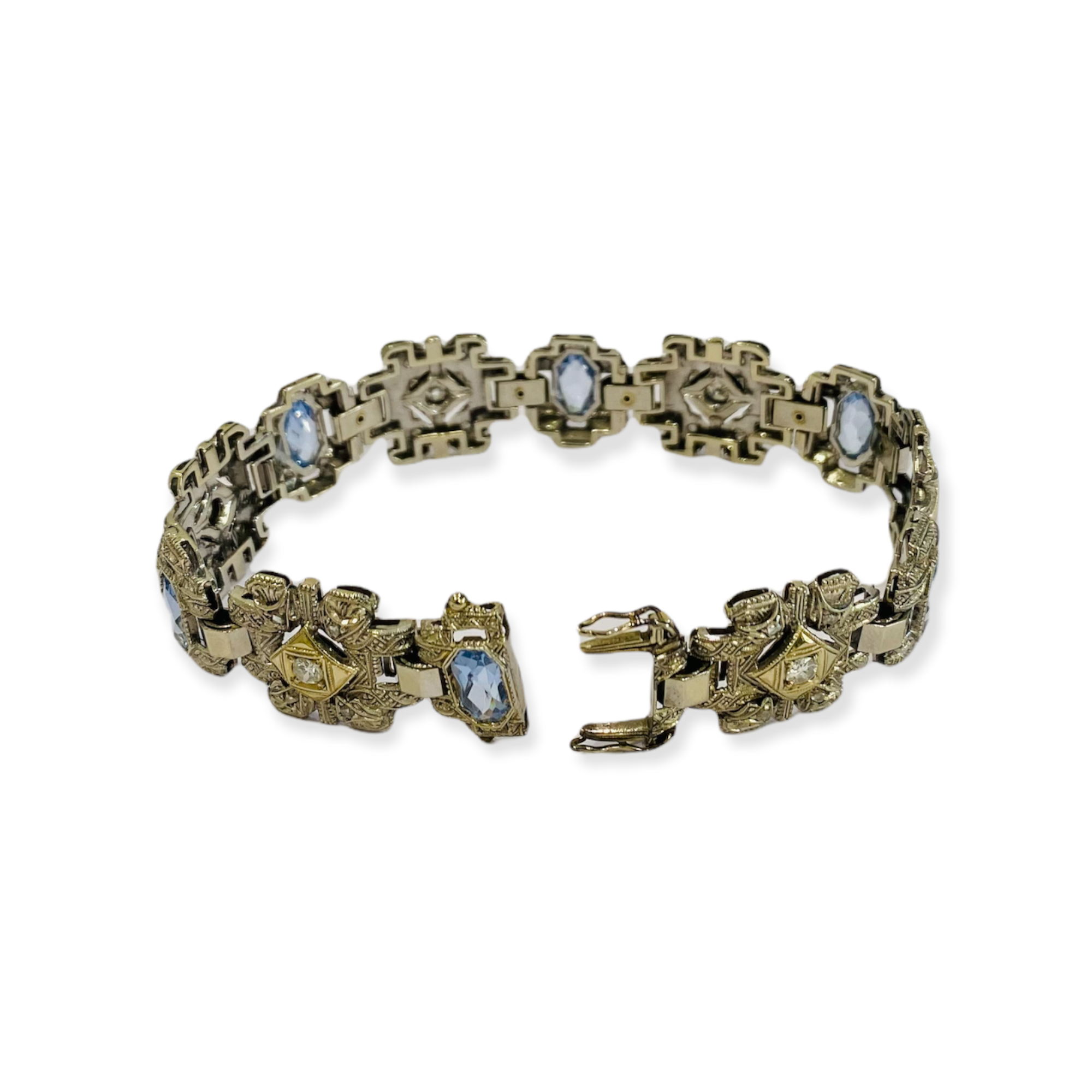 Bracciale in oro bianco 18kt con spinelli sintetici e diamanti, foto 5 di 6