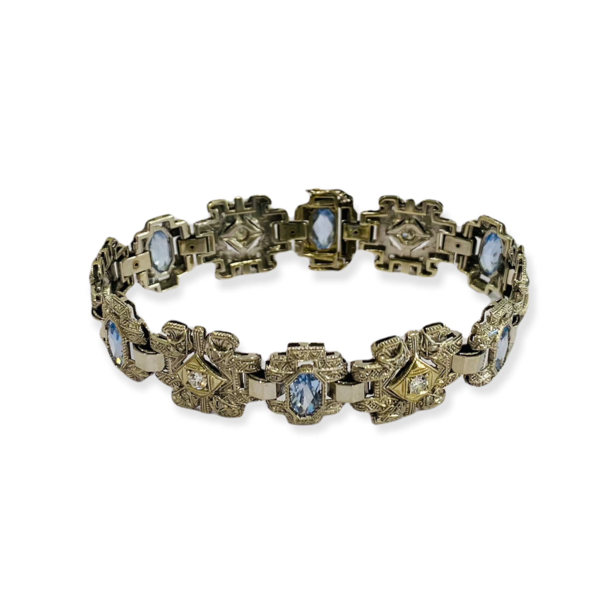 Bracciale in oro bianco 18kt con spinelli sintetici e diamanti, foto 2 di 6