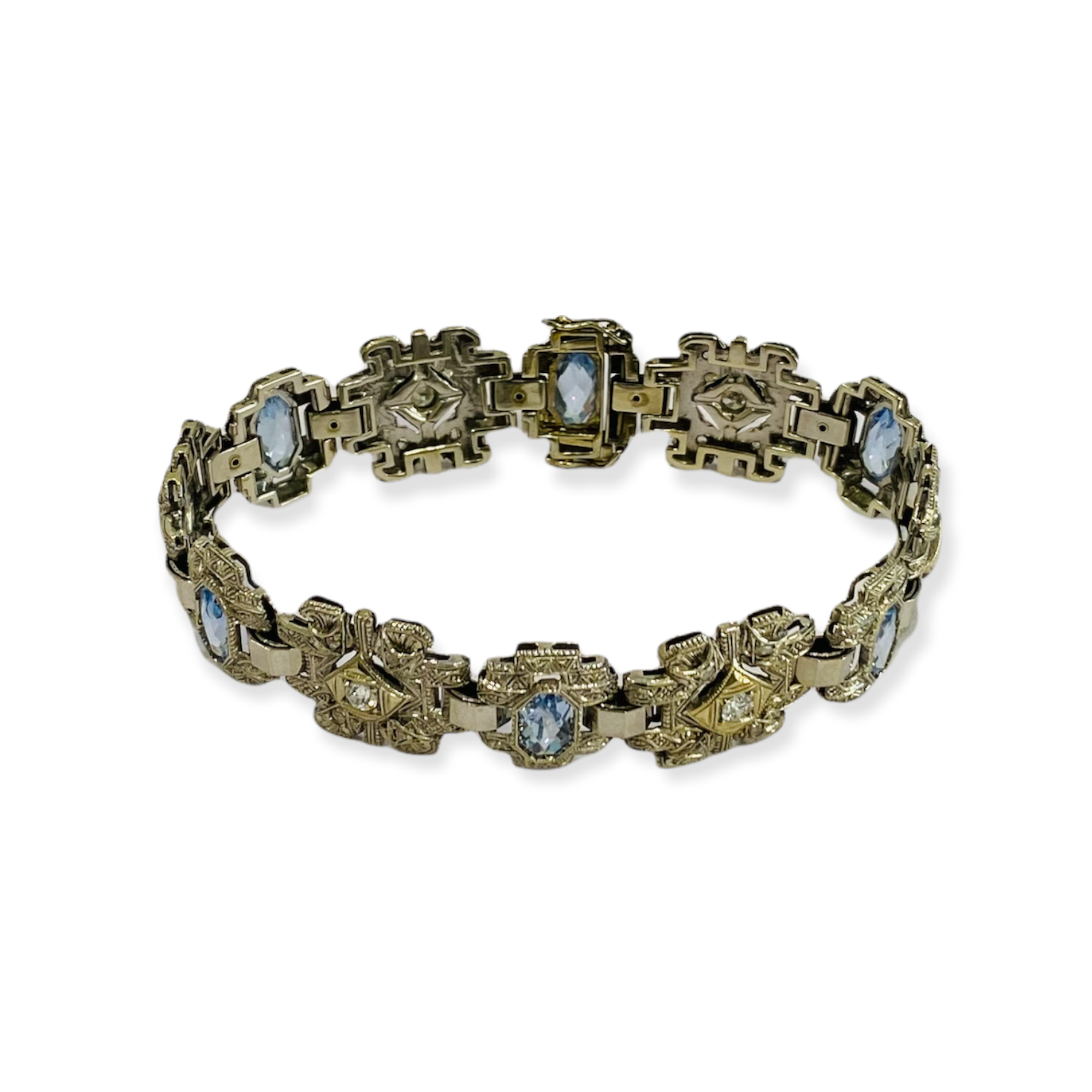 Bracciale in oro bianco 18kt con spinelli sintetici e diamanti, foto 3 di 6