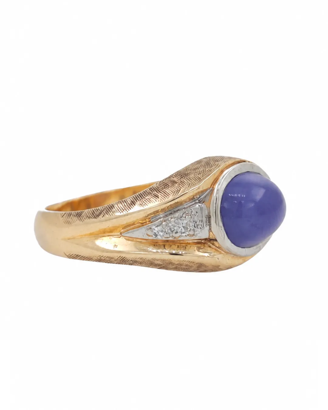 Anello vintage in oro giallo 10kt Dason con zaffiro stellato e diamanti, foto 2 di 5