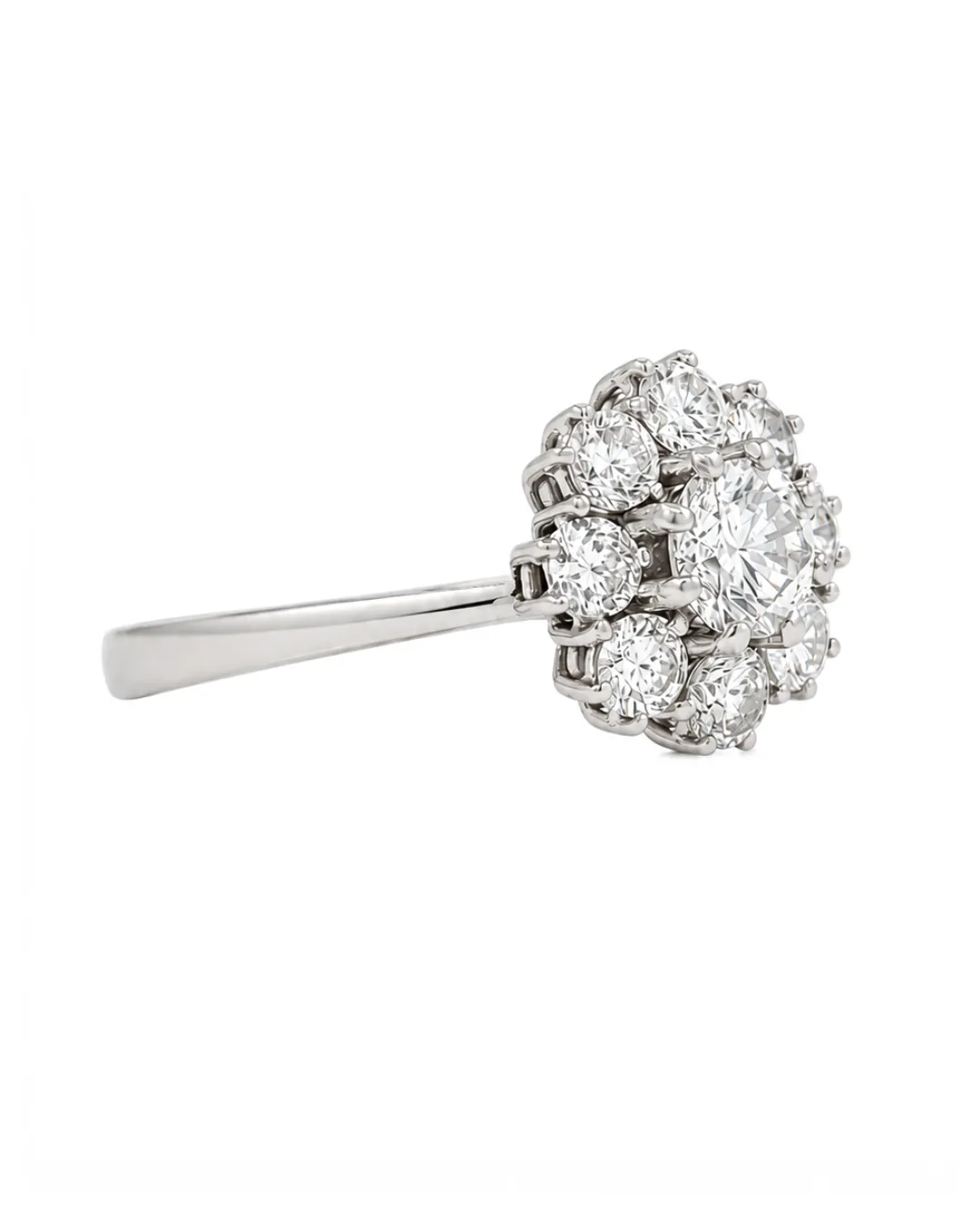 Anello margherita in oro bianco 18kt con diamanti brillanti, diamante centrale da 0,40 carati, foto 2 di 5