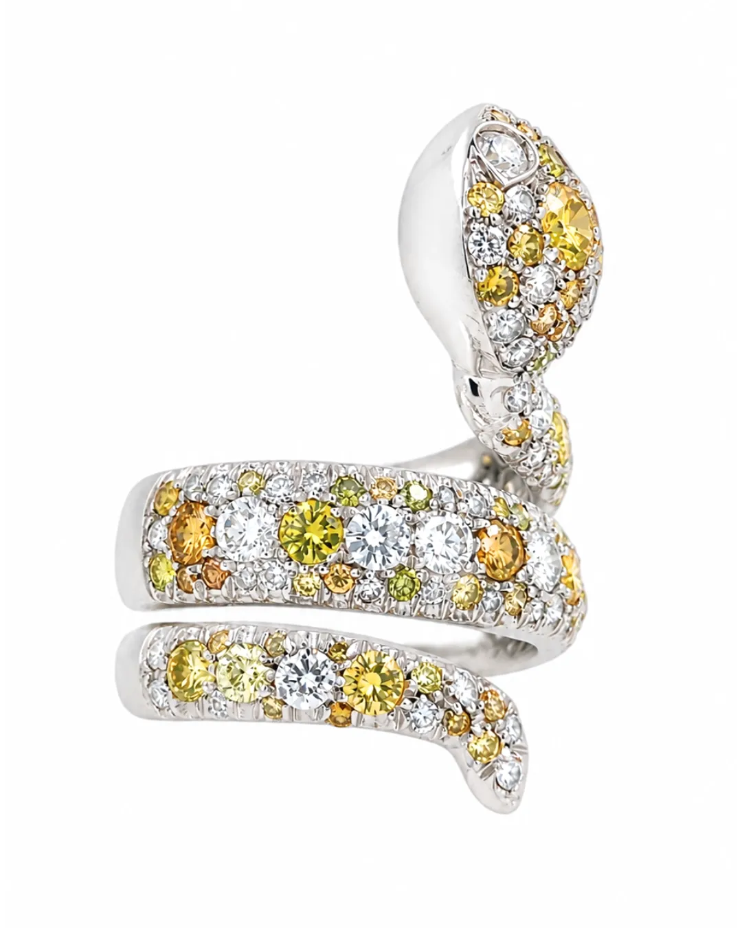 Anello serpente in oro bianco 18kt con diamanti bianchi e giallo fancy, foto 2 di 5