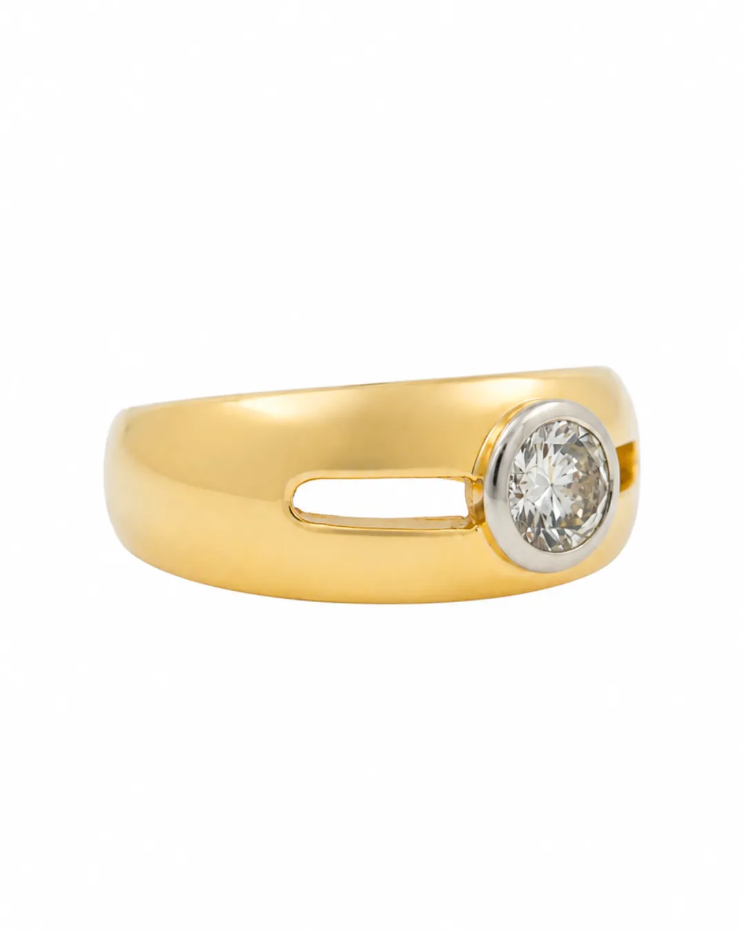 Anello solitario in oro giallo 18kt con diamante brillante al centro, foto 2 di 4