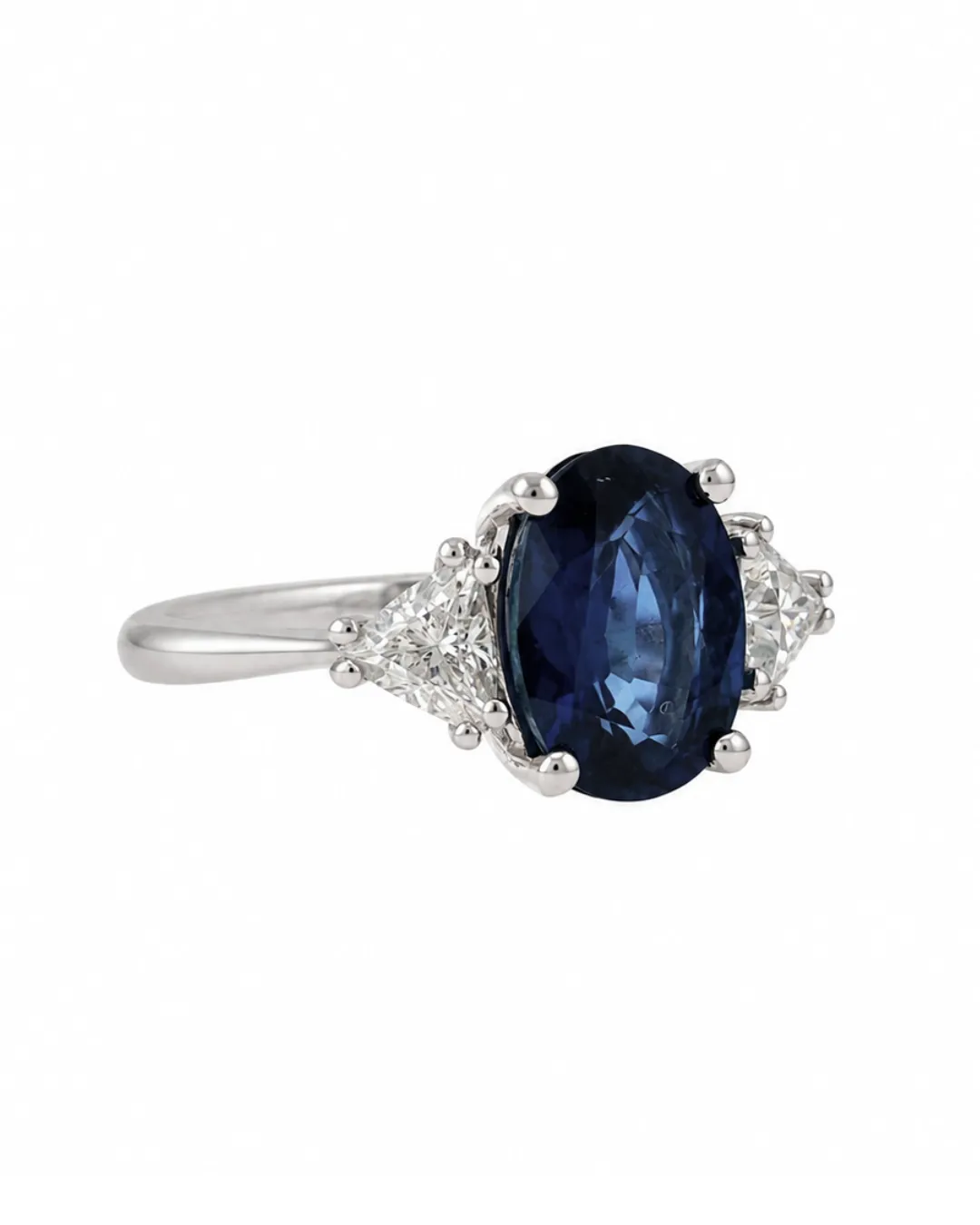 Anello in oro bianco 18kt con zaffiro centrale e diamanti brillanti, zaffiro da 2,90 carati, foto 2 di 6