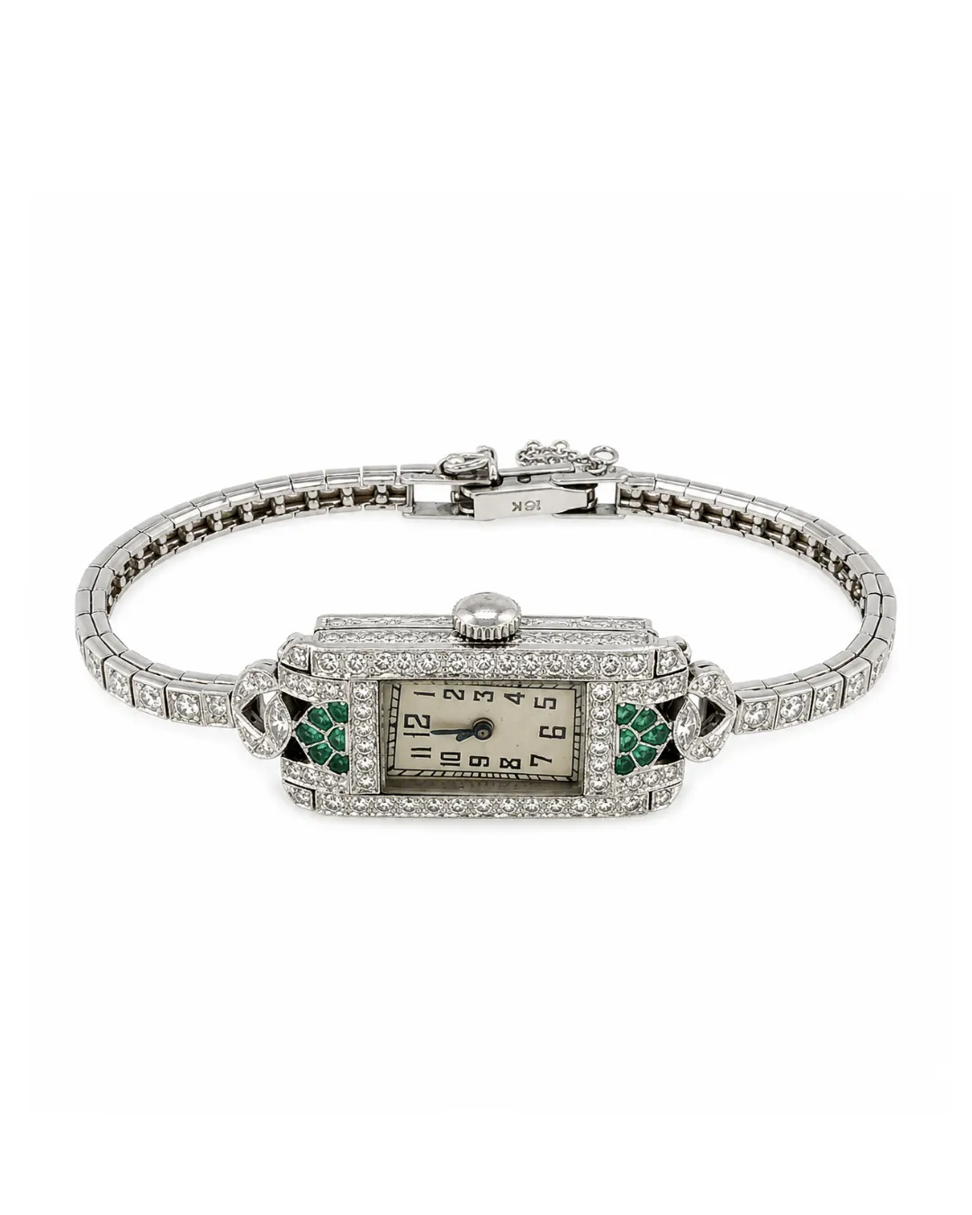 Bracciale-orologio in oro bianco 18kt con diamanti e smeraldi, foto 2 di 4