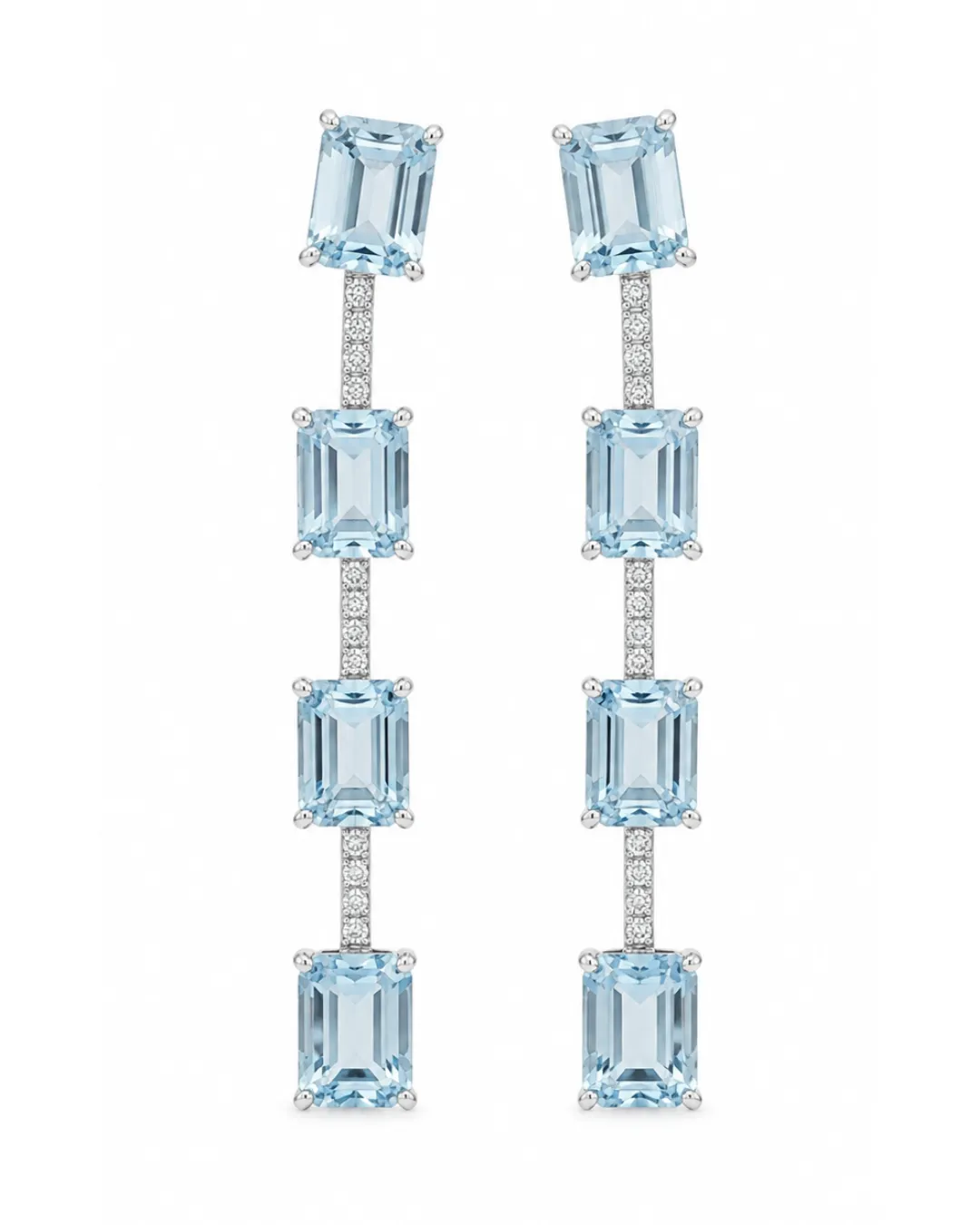 Orecchini in oro bianco 18kt con acquamarine e diamanti, foto 2 di 4