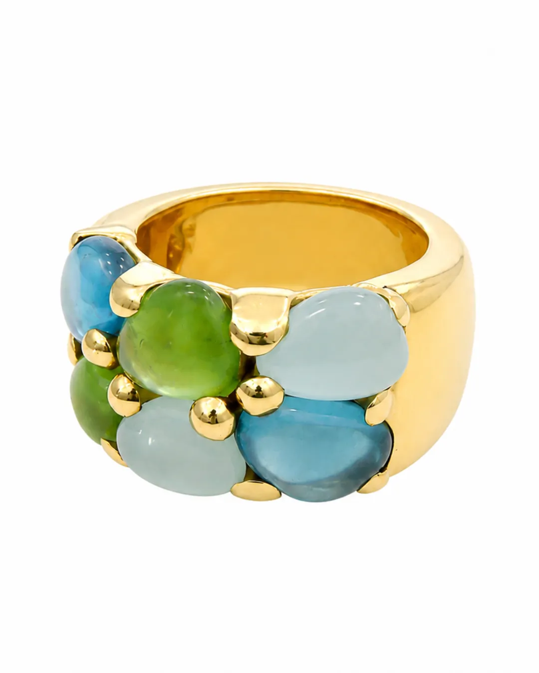 Anello Pomellato in oro giallo 18kt con peridoti, topazi azzurri e calcedoni, foto 2 di 3