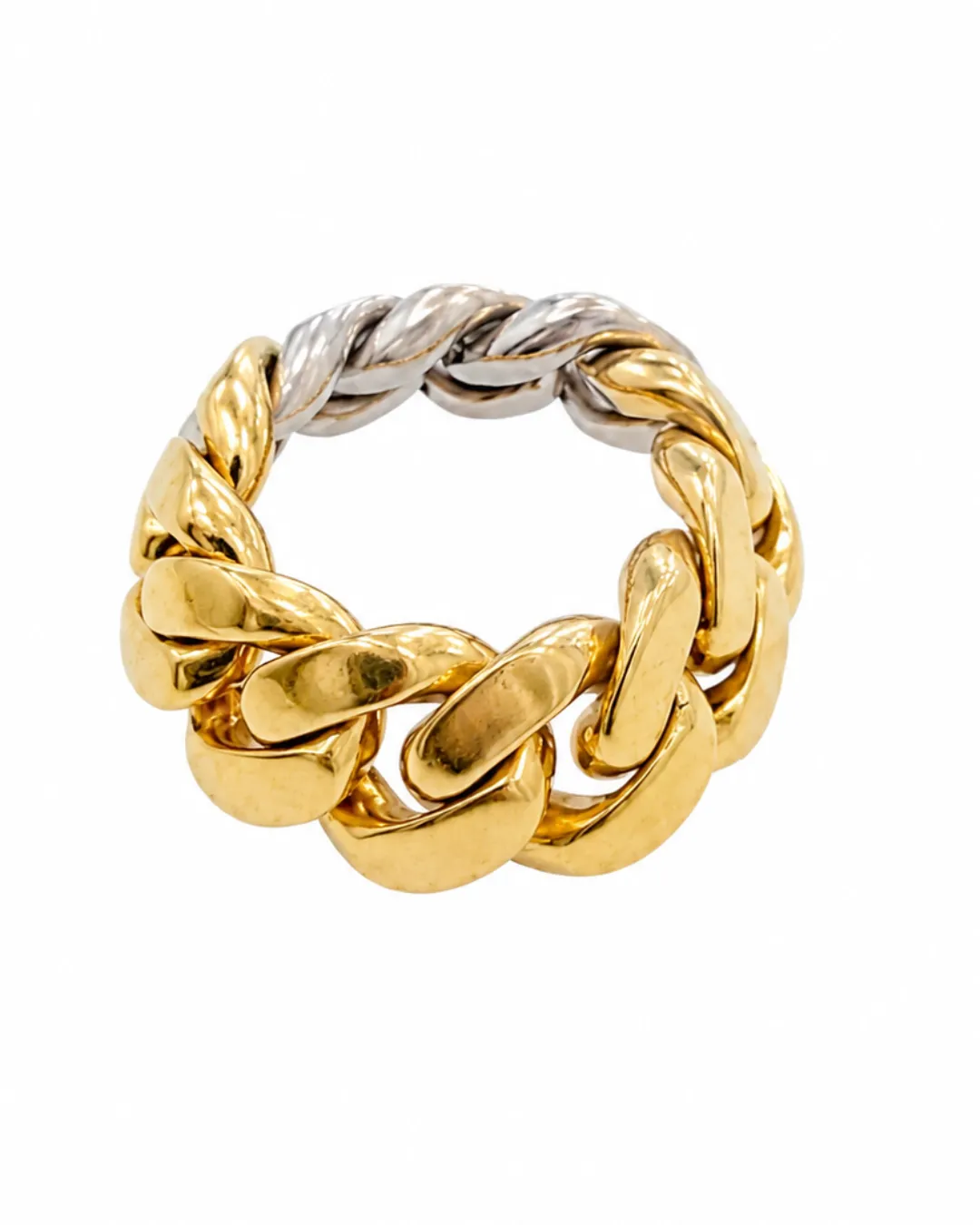 Anello Pomellato a catena in oro giallo e bianco 18kt con diamanti brillanti, foto 2 di 4
