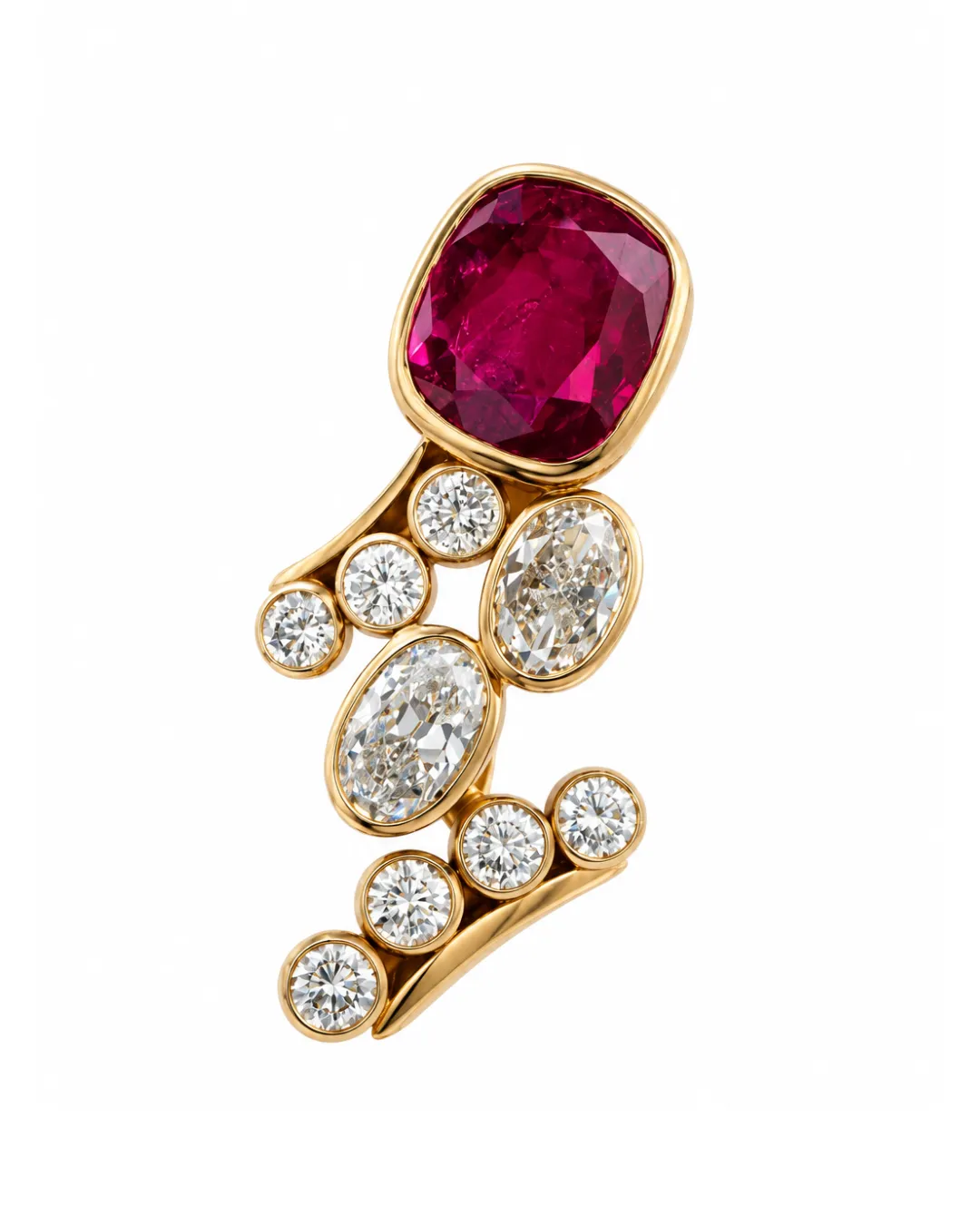 Anello in oro giallo 18kt con rubino centrale e diamanti brillanti, rubino da 4,00 carati, foto 2 di 4