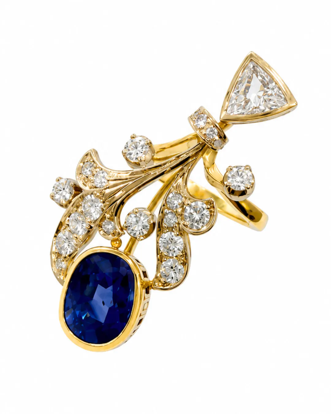 Anello in oro giallo 18kt con zaffiro e diamanti brillanti, foto 2 di 3