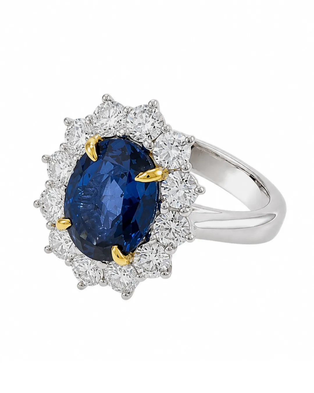 Anello in oro bianco 18kt con zaffiro centrale e diamanti brillanti, zaffiro da 3,05 carati circa, foto 2 di 5