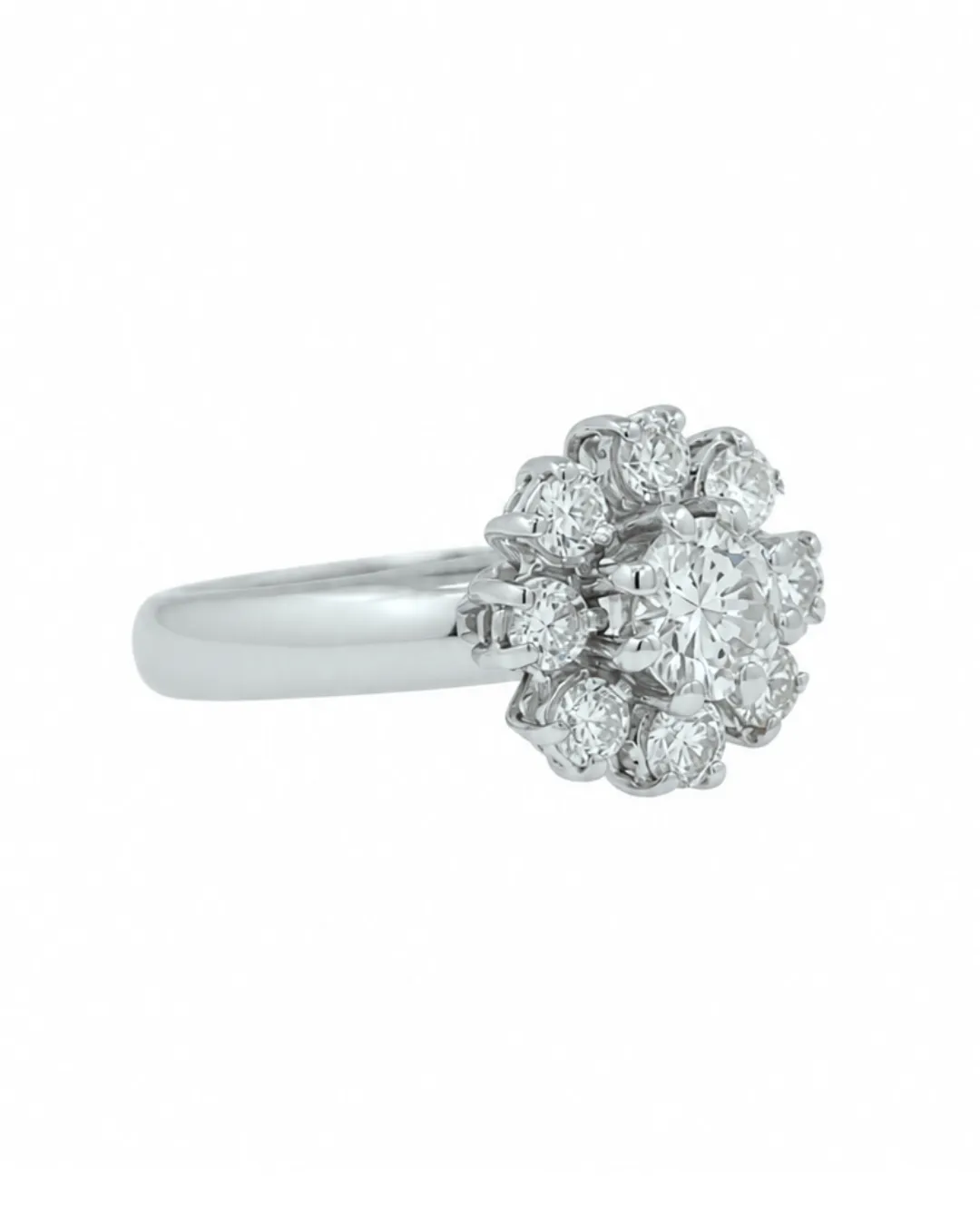 Anello margherita in oro bianco 18kt con diamanti brillanti, diamante centrale da 0,47 carati, foto 2 di 5