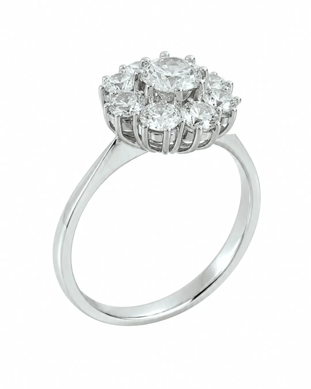 Anello margherita in oro bianco 18kt con diamanti brillanti, diamante centrale da 0,40 carati, foto 3 di 5