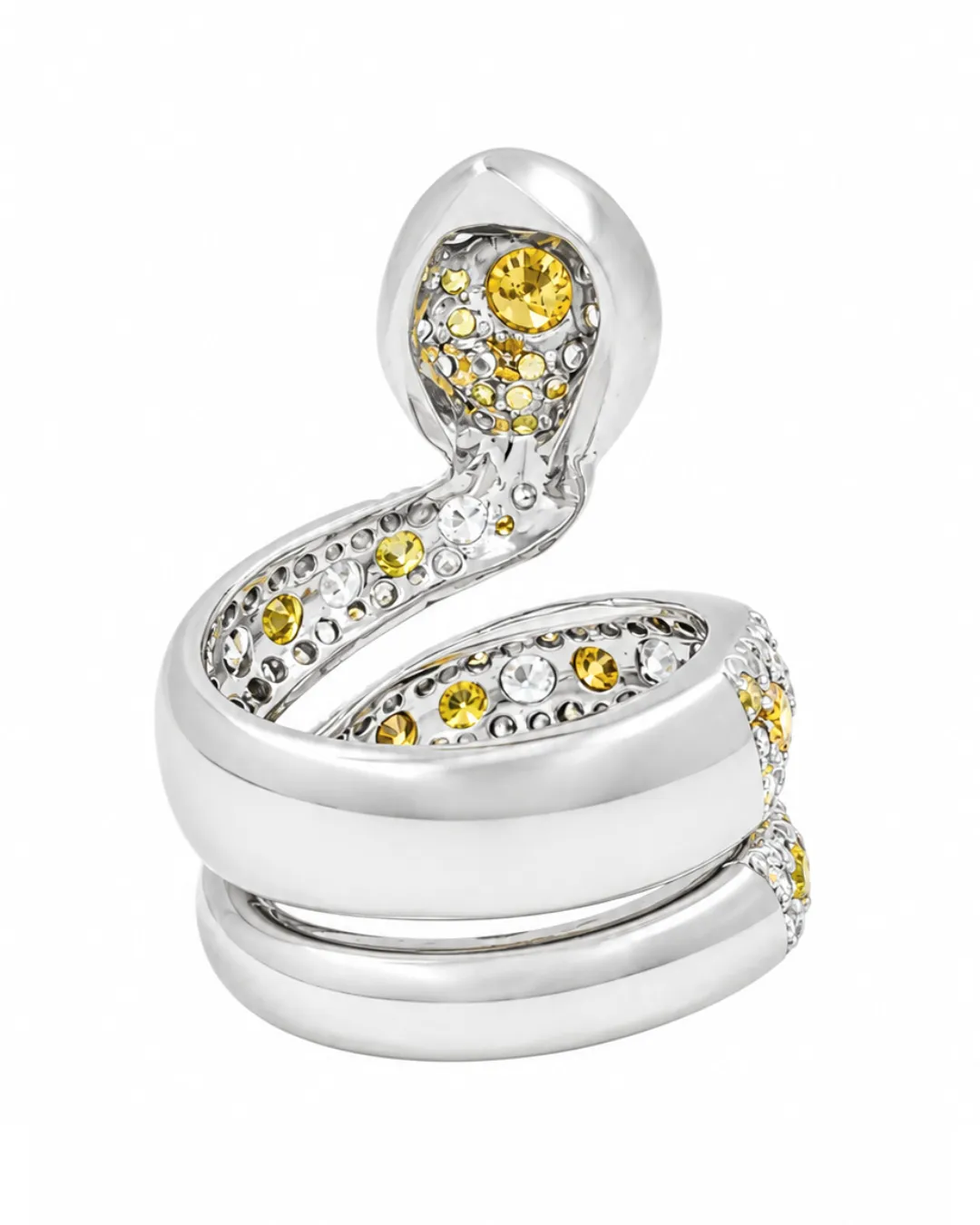 Anello serpente in oro bianco 18kt con diamanti bianchi e giallo fancy, foto 3 di 5