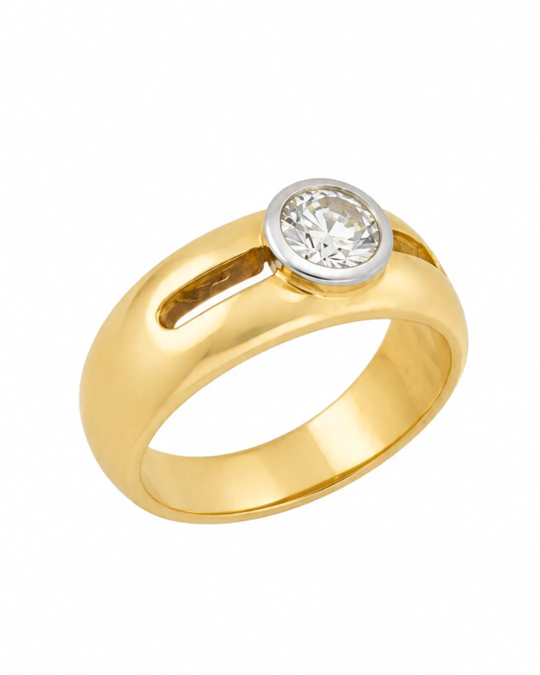 Anello solitario in oro giallo 18kt con diamante brillante al centro, foto 3 di 4