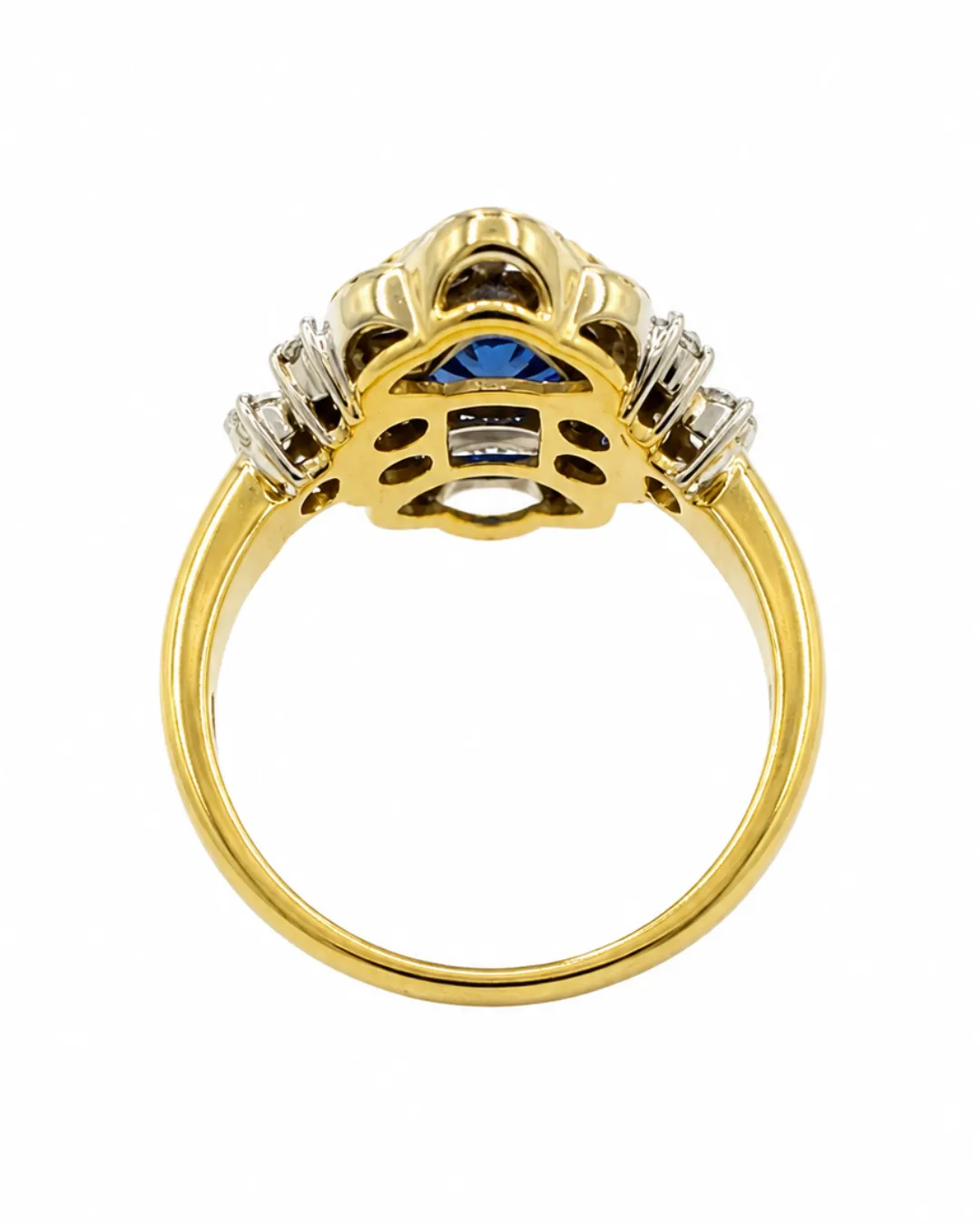 Anello in oro giallo 18kt con zaffiro naturale e diamanti, foto 3 di 4