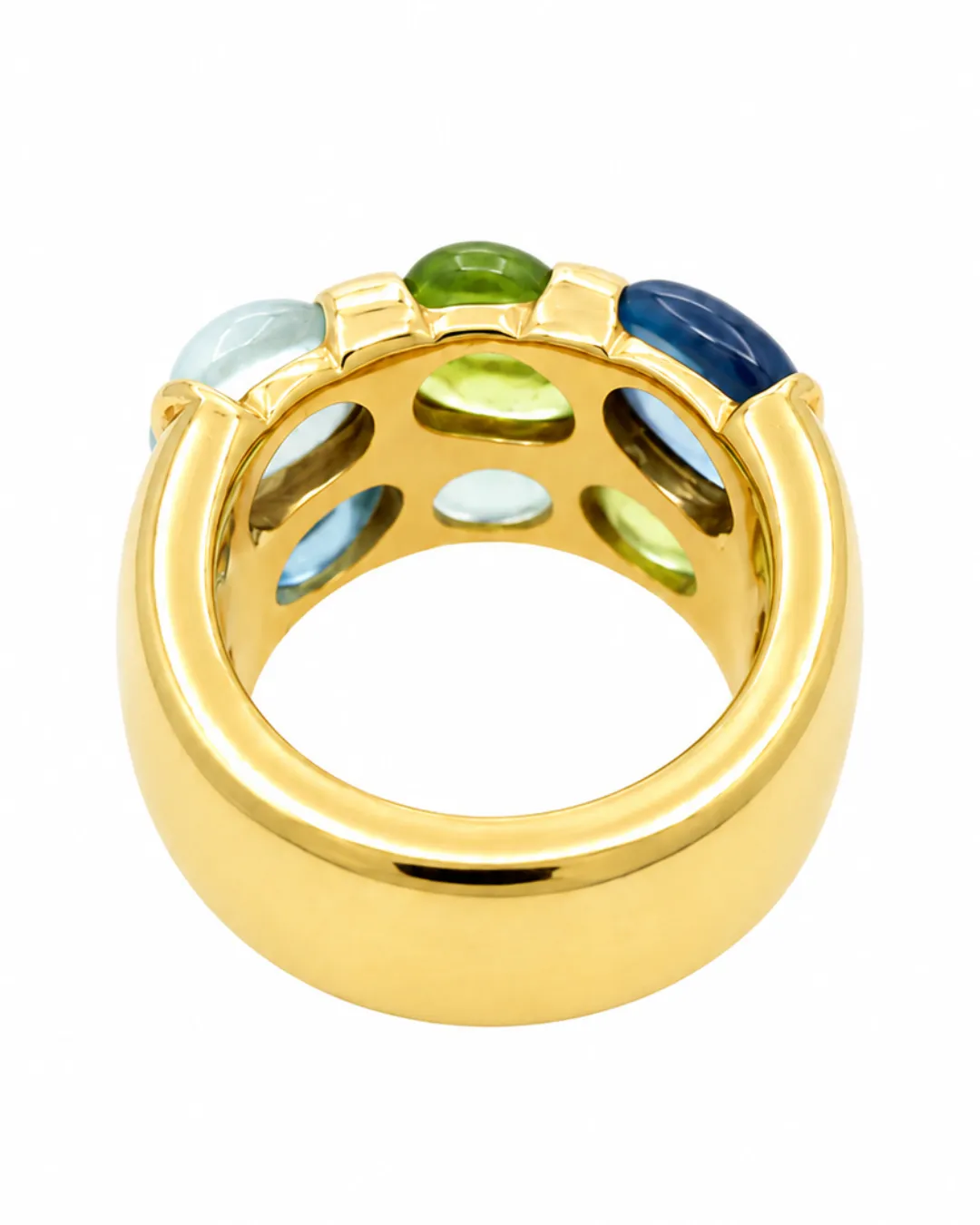 Anello Pomellato in oro giallo 18kt con peridoti, topazi azzurri e calcedoni, foto 3 di 3