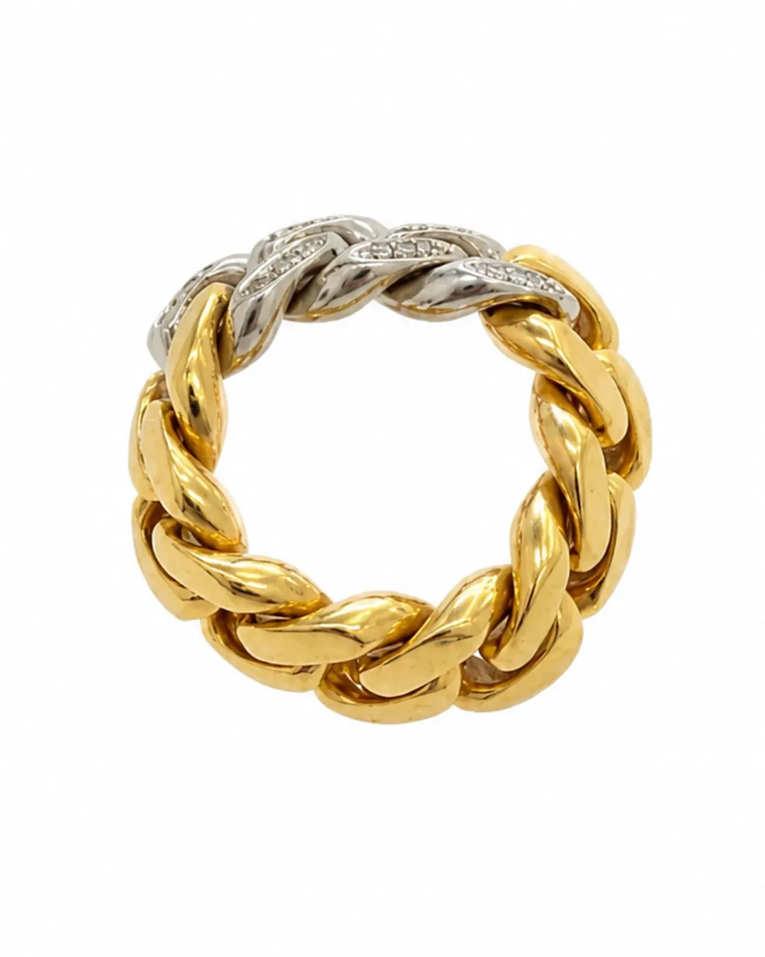 Anello Pomellato a catena in oro giallo e bianco 18kt con diamanti brillanti, foto 3 di 4