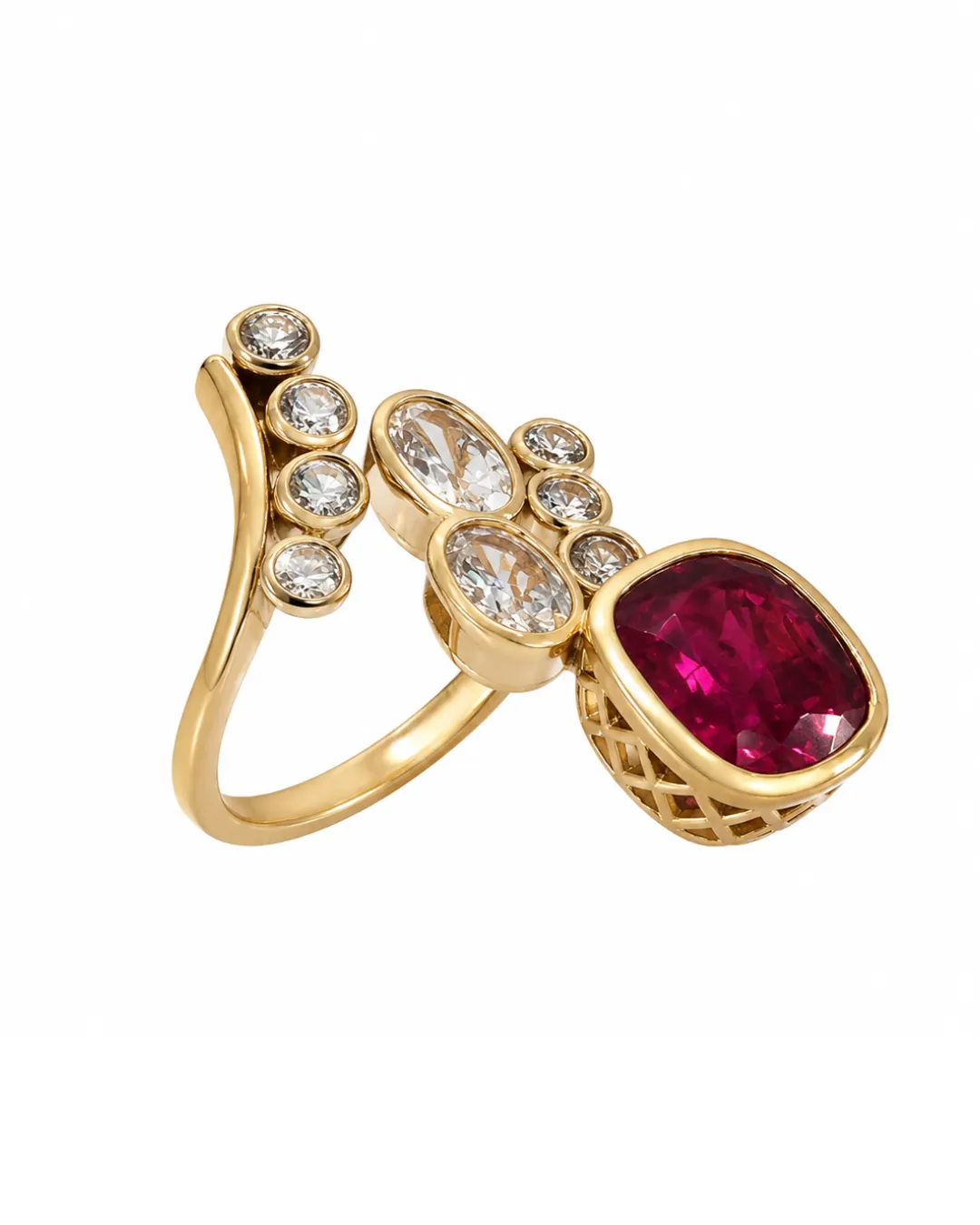 Anello in oro giallo 18kt con rubino centrale e diamanti brillanti, rubino da 4,00 carati, foto 3 di 4