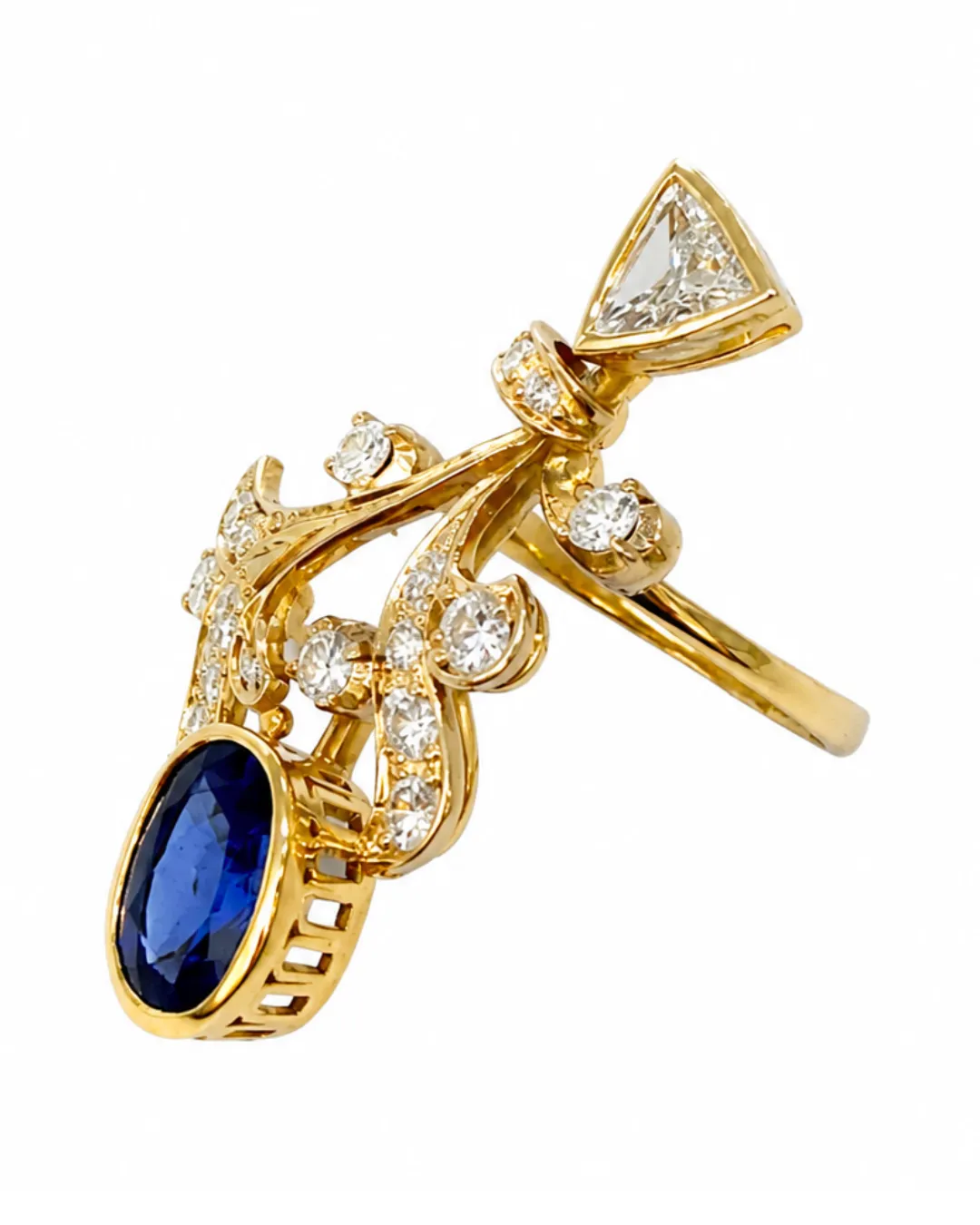 Anello in oro giallo 18kt con zaffiro e diamanti brillanti, foto 3 di 3