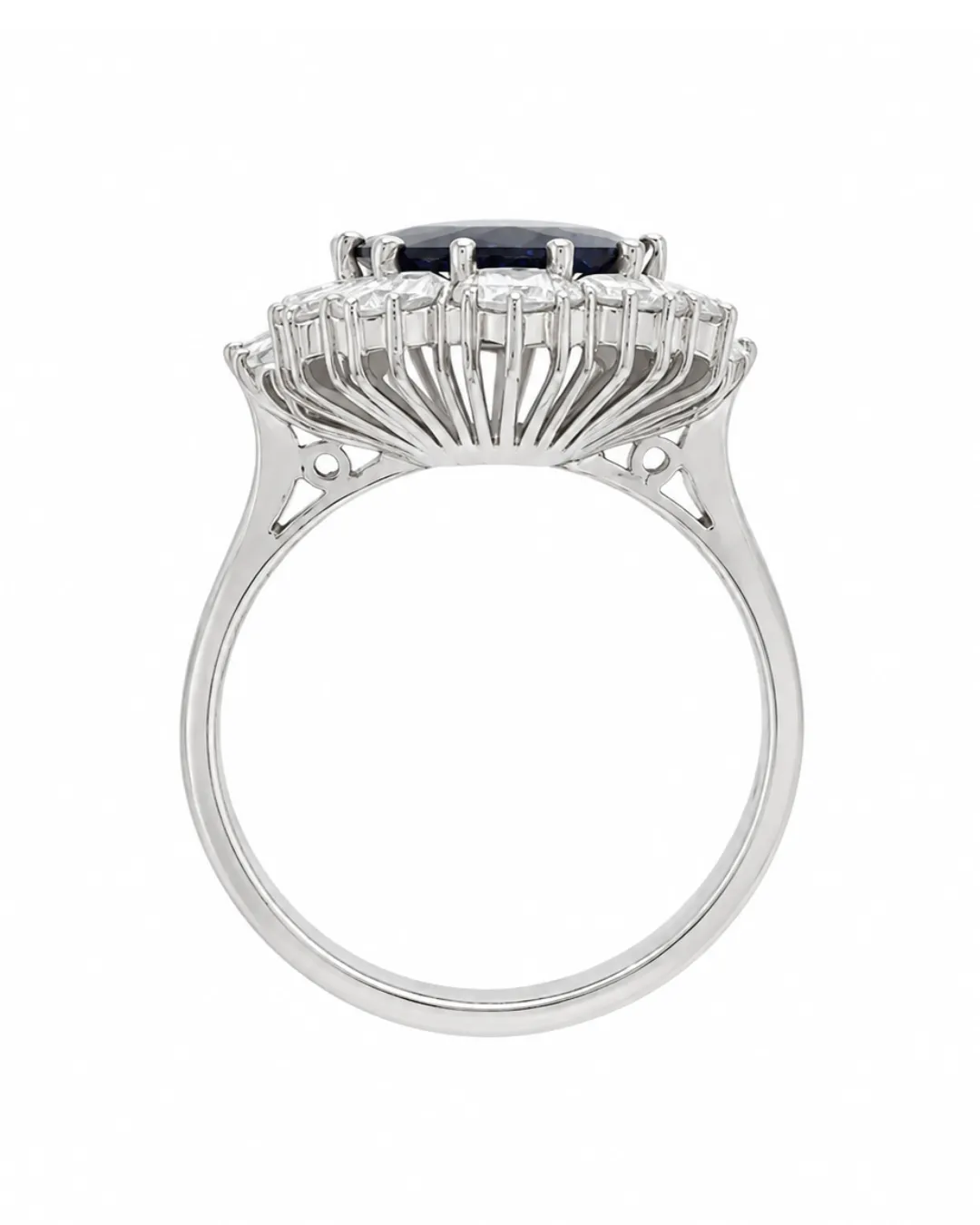 Anello in oro bianco 18kt con zaffiro centrale e diamanti brillanti, zaffiro da 3,50 carati circa, foto 3 di 4