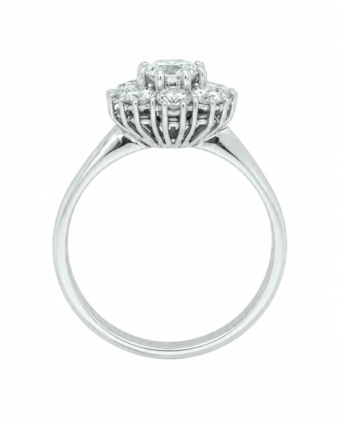 Anello margherita in oro bianco 18kt con diamanti brillanti, diamante centrale da 0,40 carati, foto 4 di 5