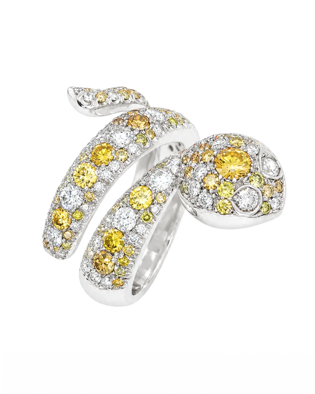 Anello serpente in oro bianco 18kt con diamanti bianchi e giallo fancy, foto 4 di 5