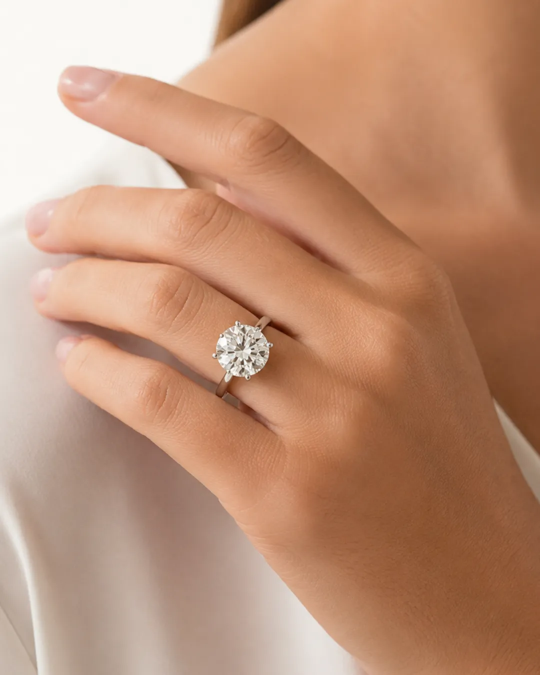 Solitario in oro bianco 18kt con diamante da 4,45 carati, foto 4 di 4